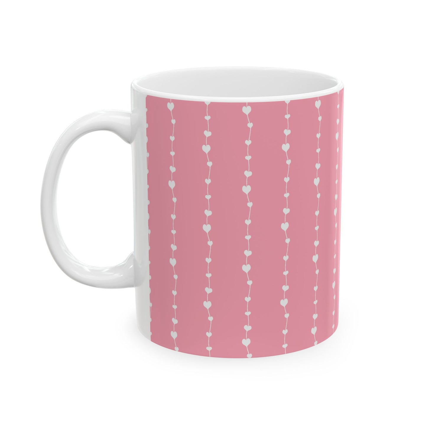 White Heart Garland Ceramic Mug — Romantic Valentine’s Coffee Cup (11oz, 15oz)