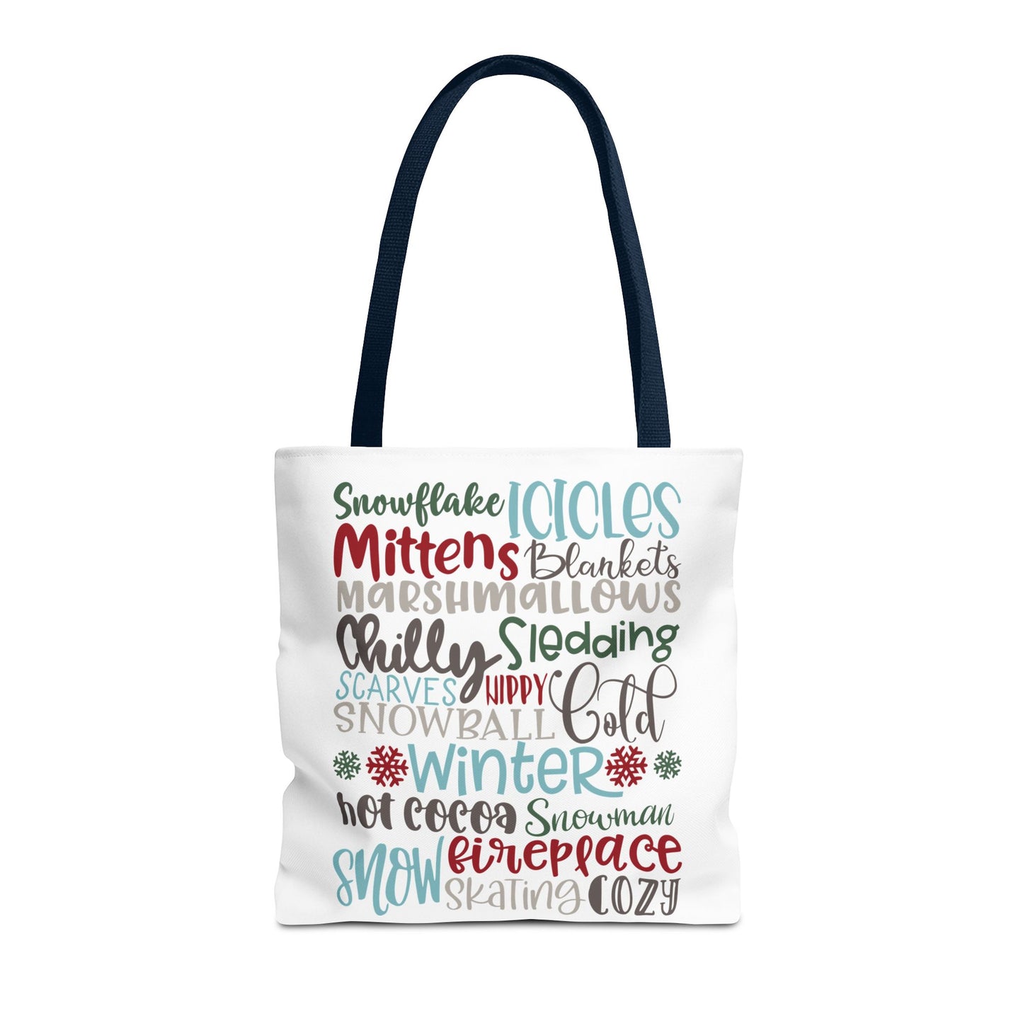 Winter Word Riot Tote Bag — Bold Typographic Holiday Tote