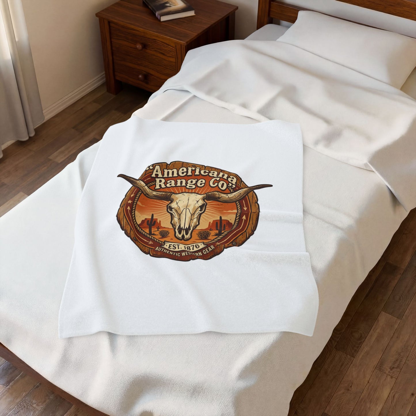 Western skull emblem Velveteen Plush Blanket | Americana, vintage desert tones