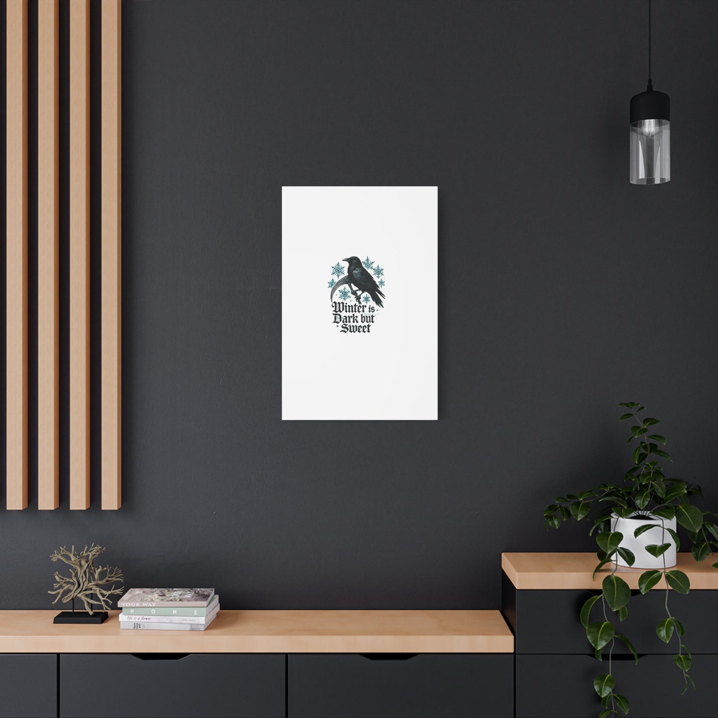 Raven Winter Canvas Art — “Winter is Dark but Sweet” Stretched Matte Print