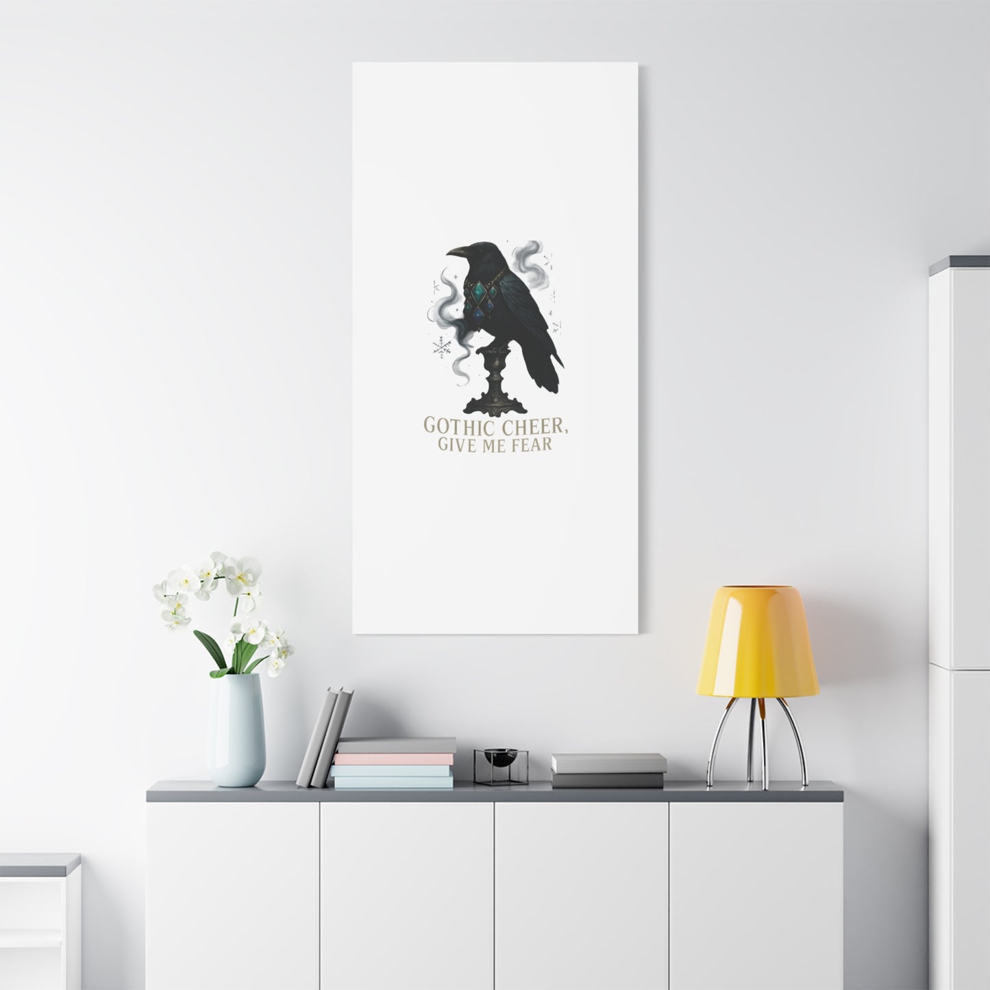 Gothic Raven Canvas Art – “Gothic Cheer, Give Me Fear” Matte Stretched Wall Decor
