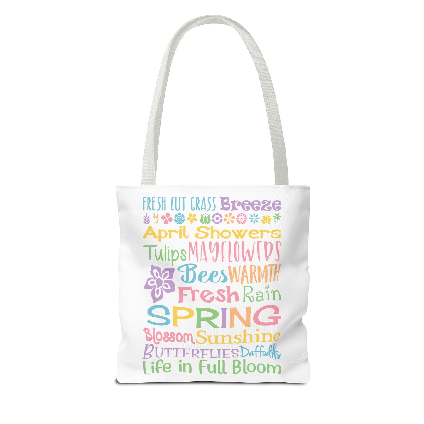 Spring Words Tote Bag — Pastel Floral Typography Tote