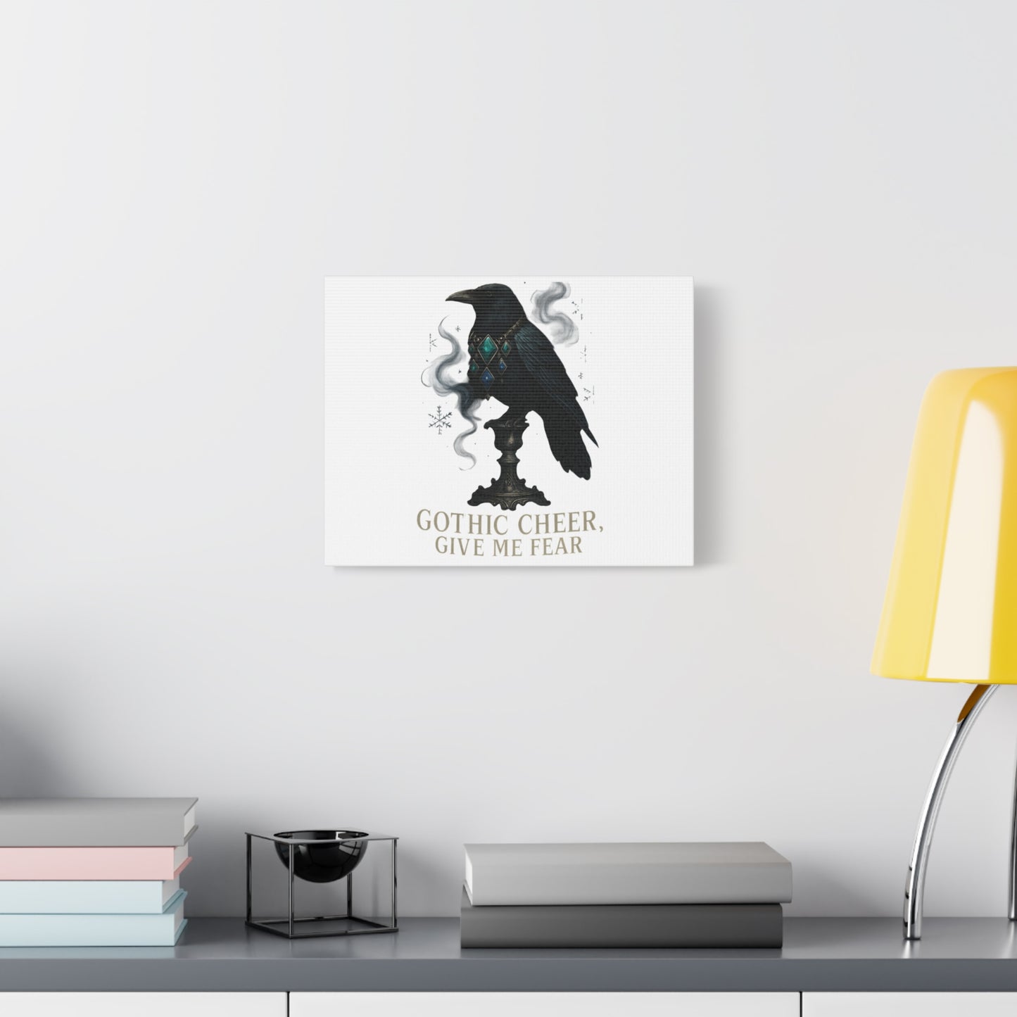 Gothic Raven Canvas Art – “Gothic Cheer, Give Me Fear” Matte Stretched Wall Decor