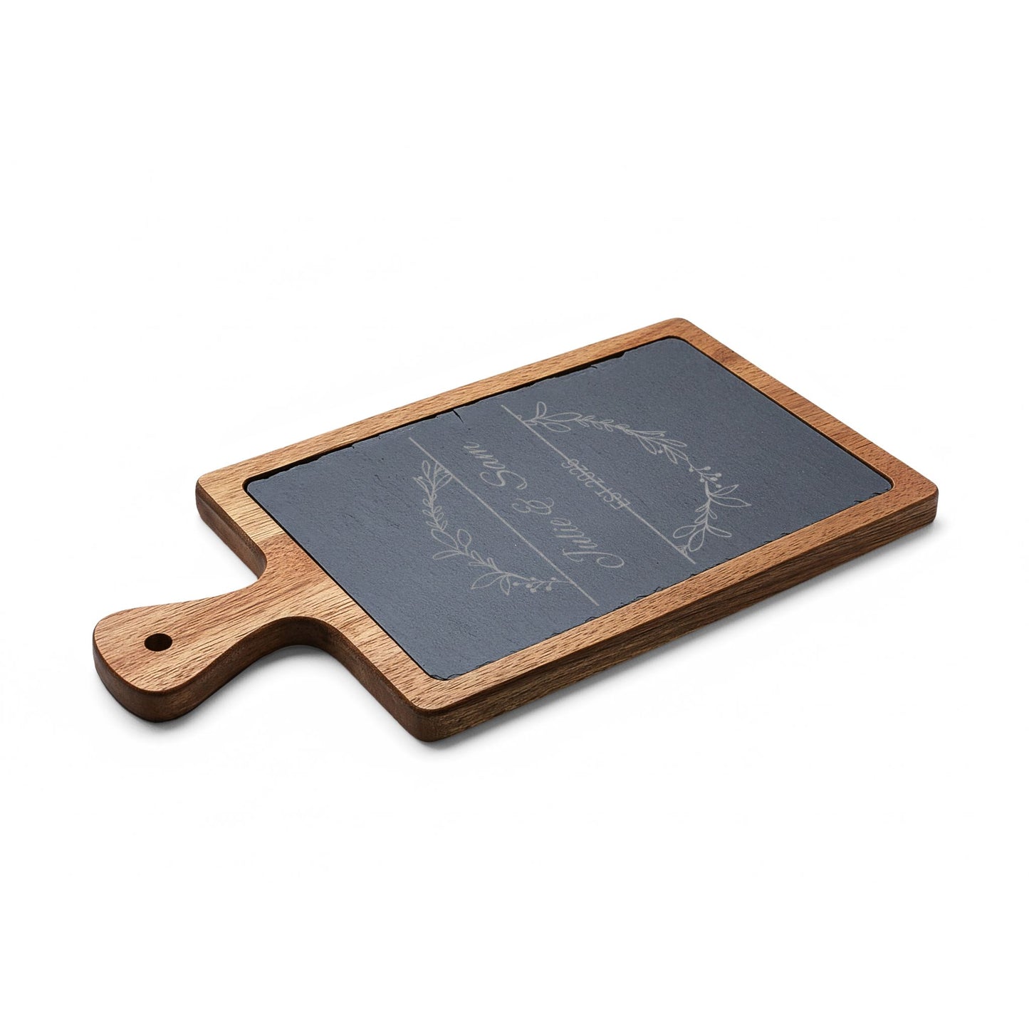 Personalized Engraved Charcuterie Board with Slate Insert — Custom Name & Established Date