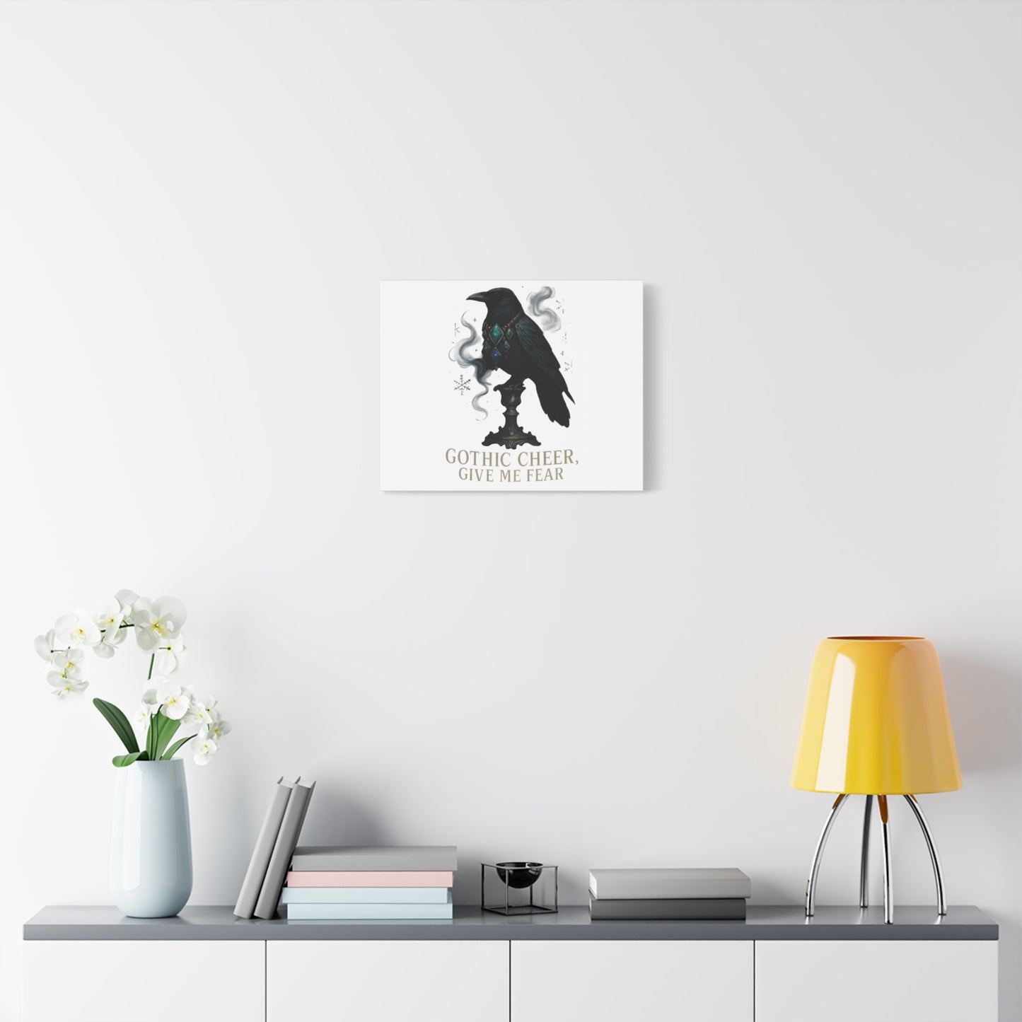 Gothic Raven Canvas Art – “Gothic Cheer, Give Me Fear” Matte Stretched Wall Decor