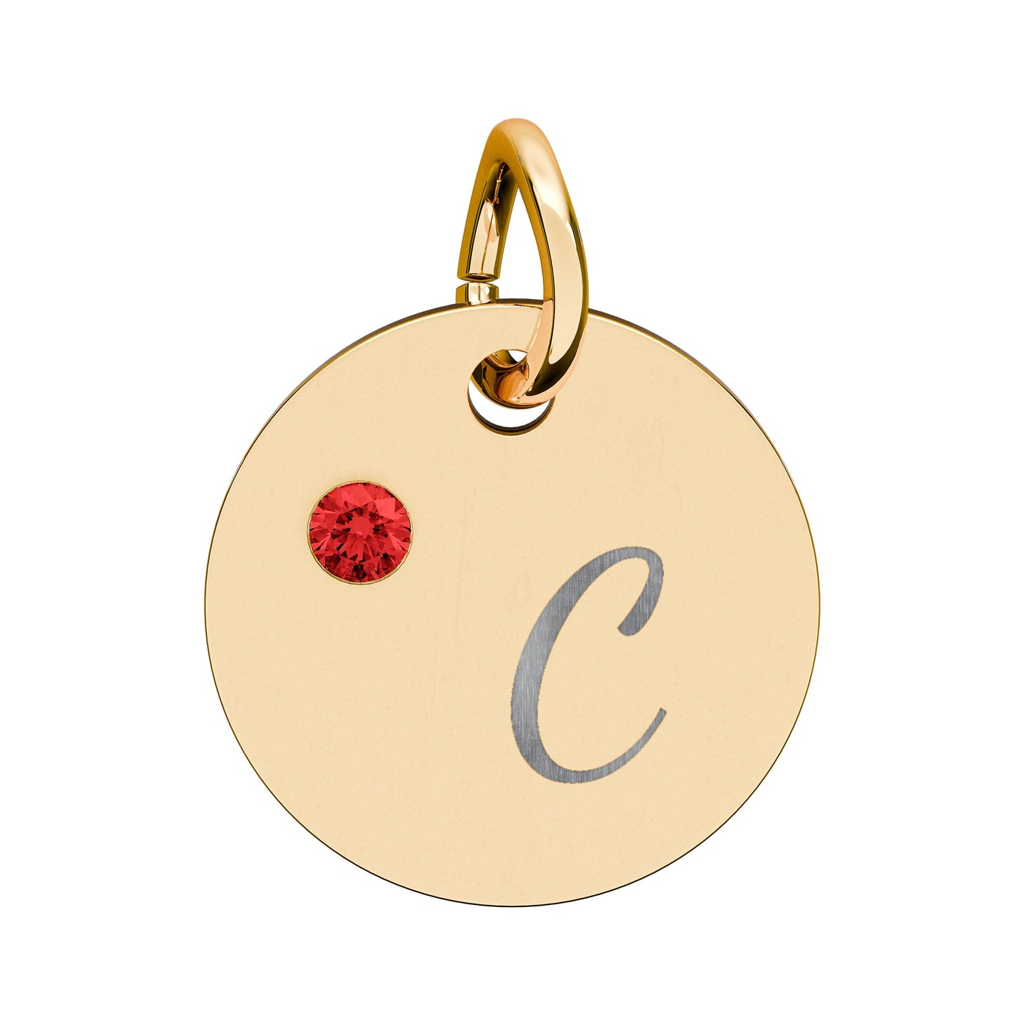 Engravable Birthstone Circle Charm — Personalized Initial & Birthstone Pendant