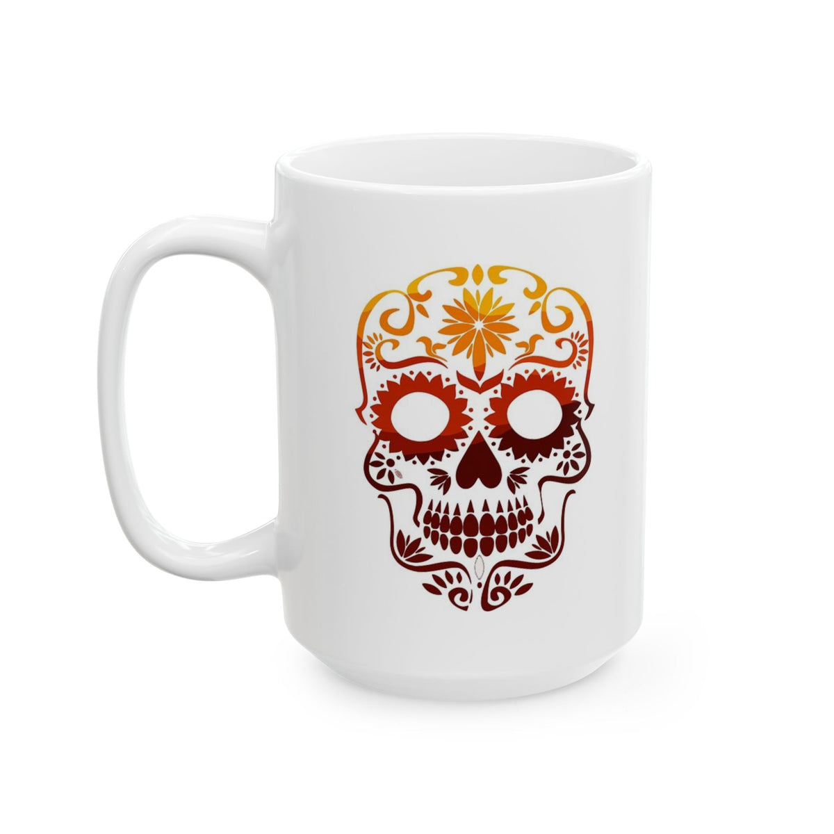 Sugar Skull Ceramic Mug – Day of the Dead Floral Skull Coffee Cup (11oz, 15oz)