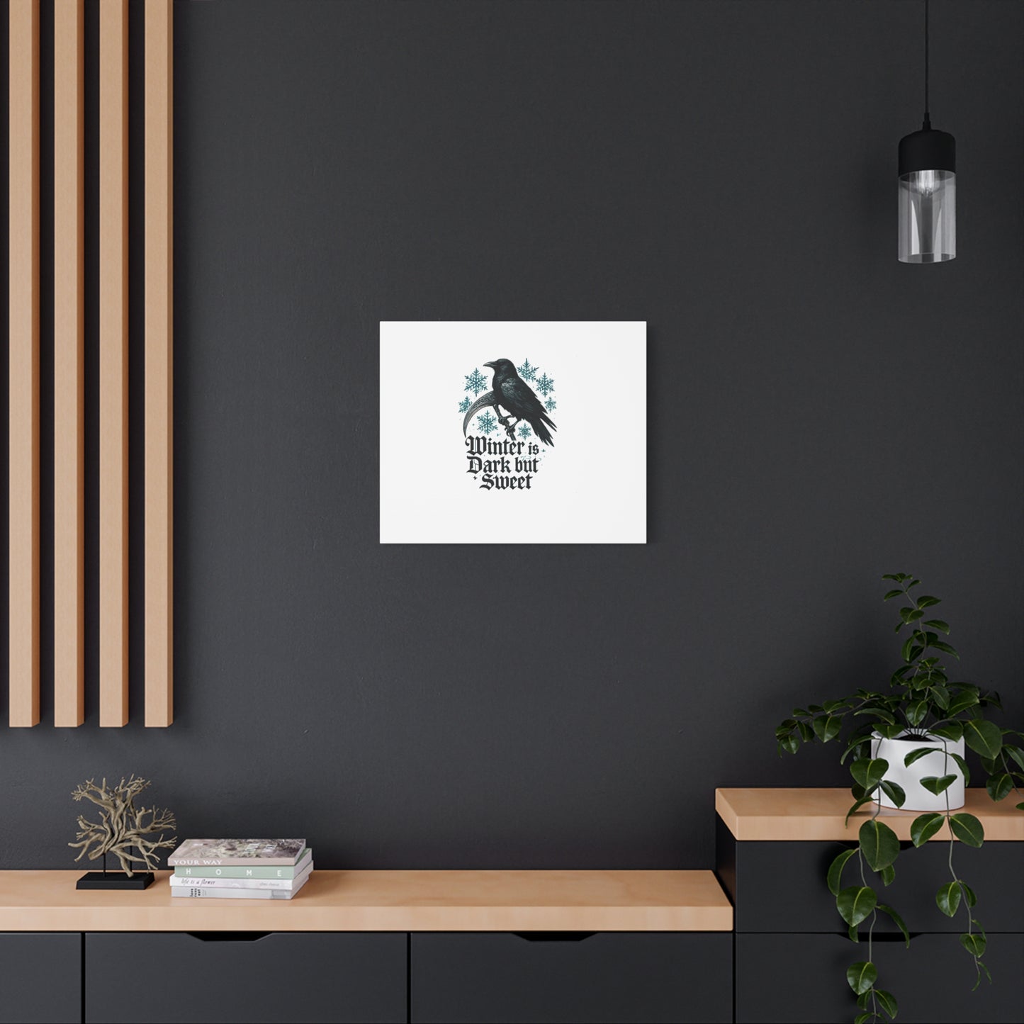 Raven Winter Canvas Art — “Winter is Dark but Sweet” Stretched Matte Print