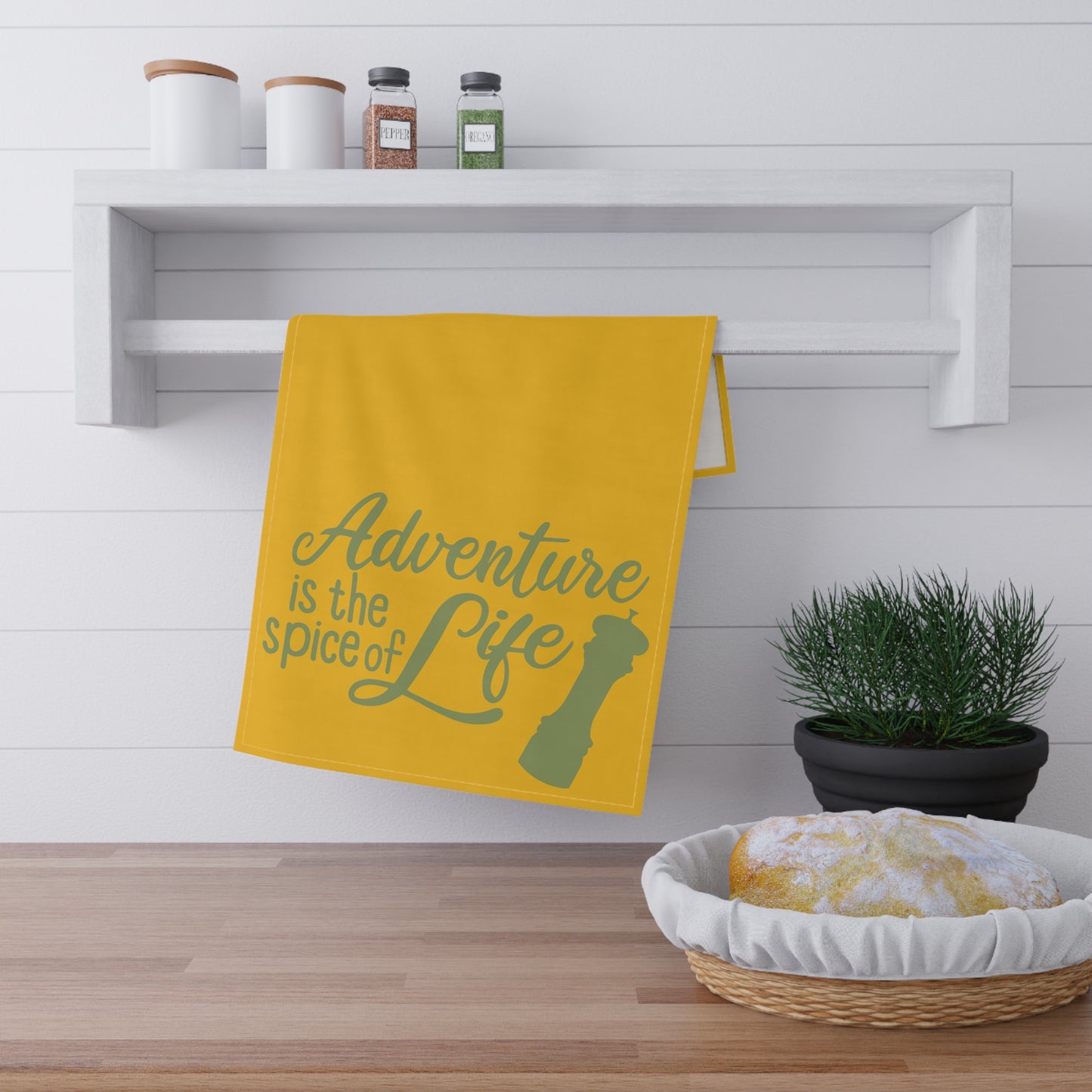 Adventure is the Spice of Life Kitchen Towel - Green and Yellow