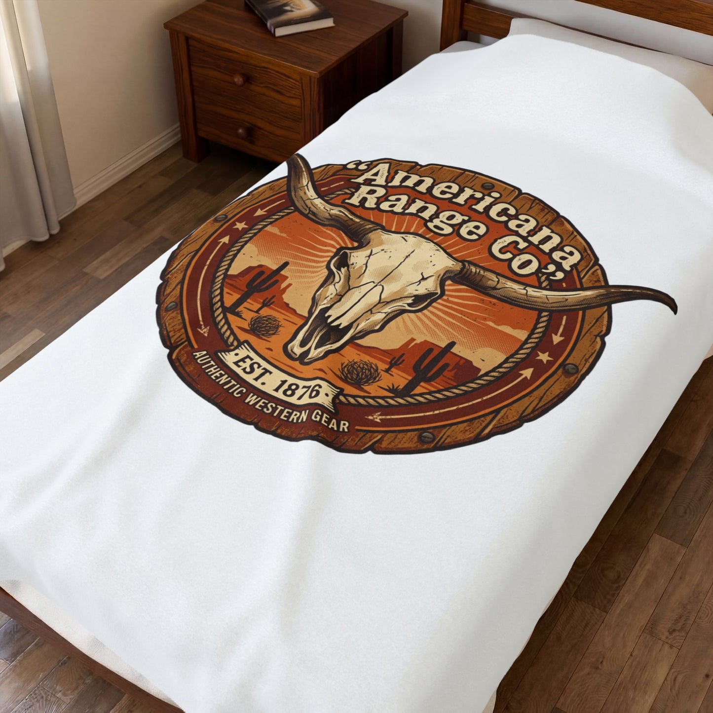 Western skull emblem Velveteen Plush Blanket | Americana, vintage desert tones