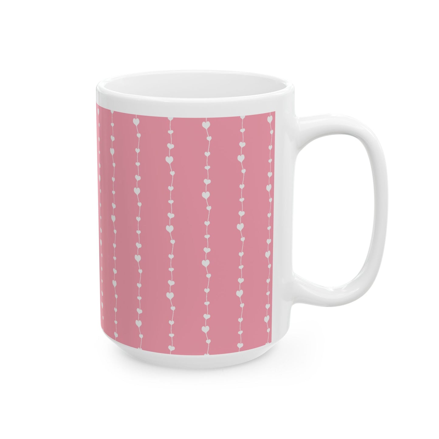 White Heart Garland Ceramic Mug — Romantic Valentine’s Coffee Cup (11oz, 15oz)