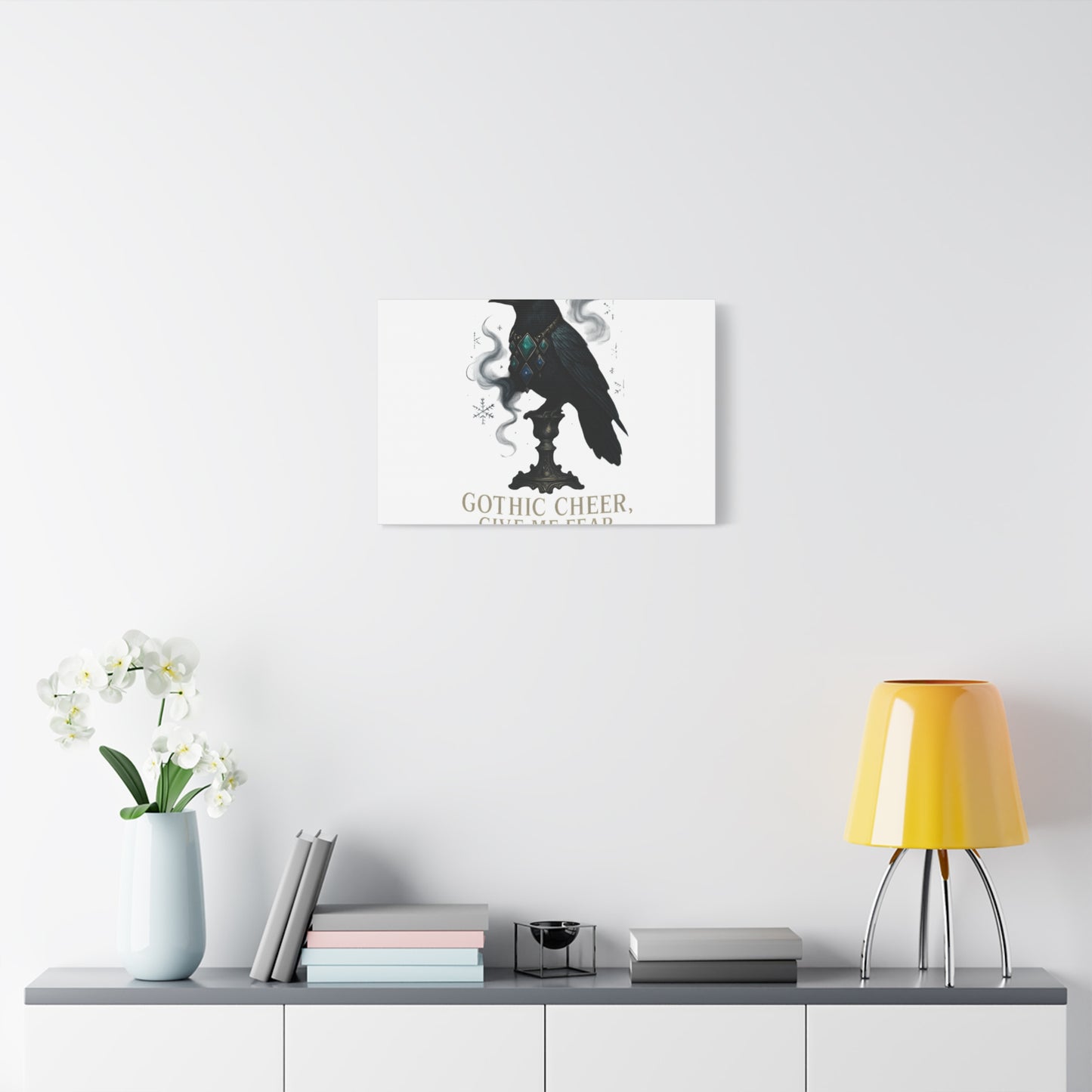 Gothic Raven Canvas Art – “Gothic Cheer, Give Me Fear” Matte Stretched Wall Decor