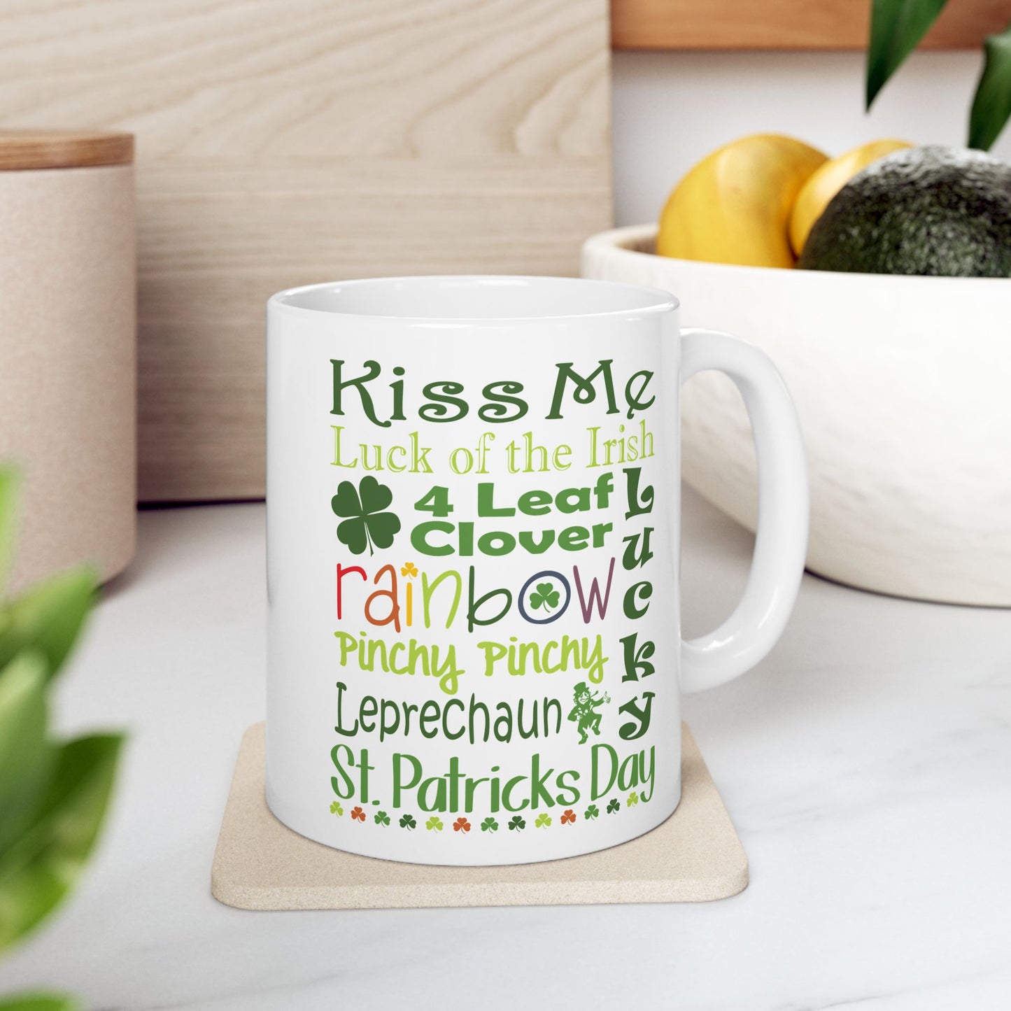 St. Patrick's Day Word Cloud Riot White Ceramic Mug — 11oz & 15oz