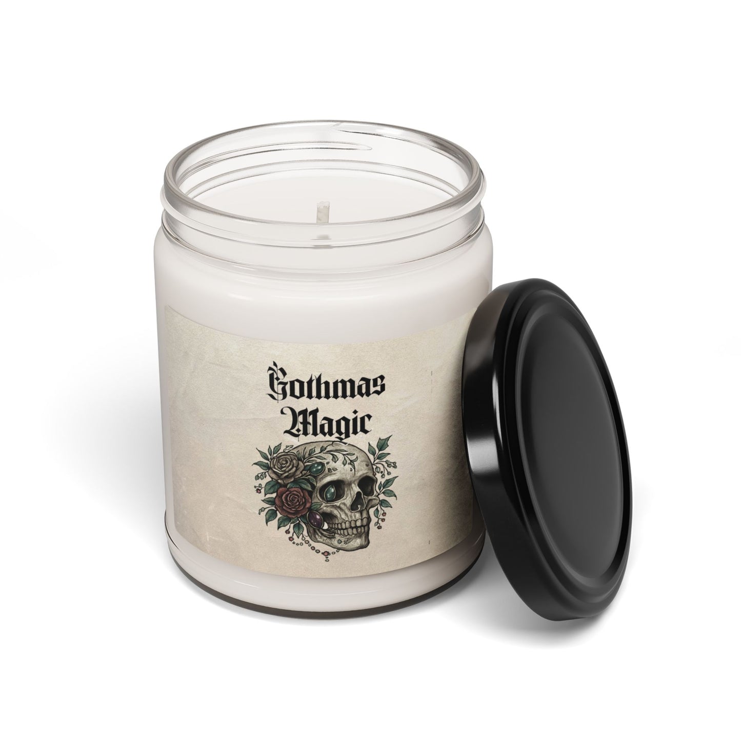 Gothmas Magic Soy Candle — 9oz Scented Jar with Skull & Roses