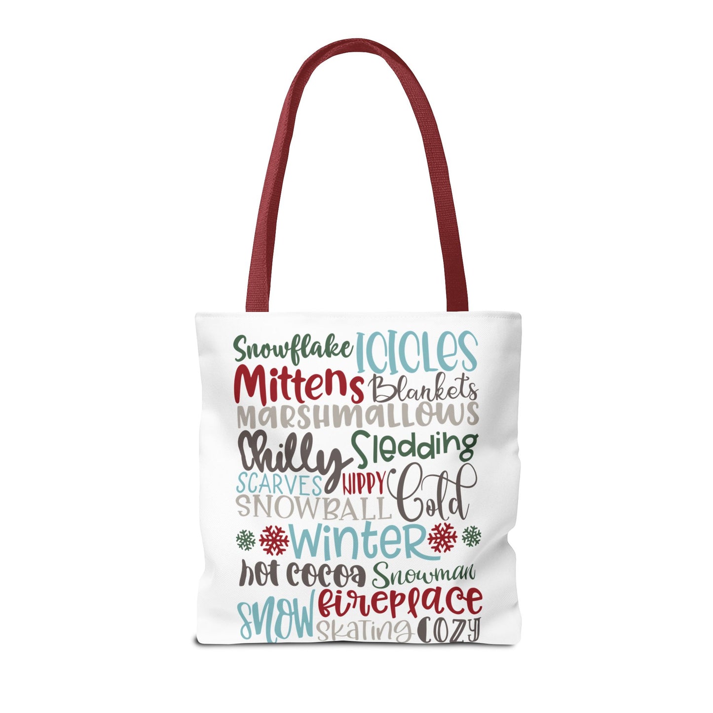 Winter Word Riot Tote Bag — Bold Typographic Holiday Tote