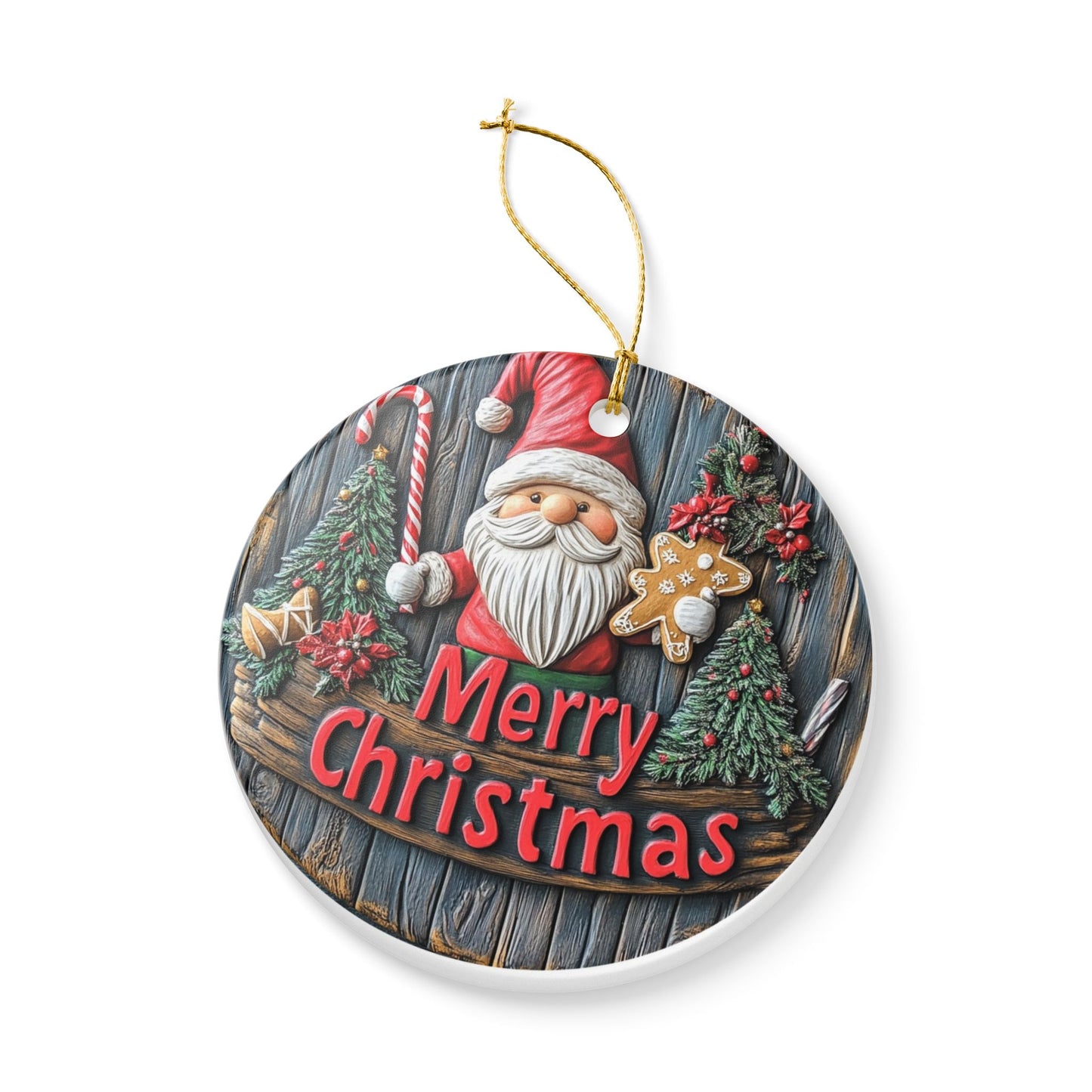 Rustic Santa Merry Christmas Ornament