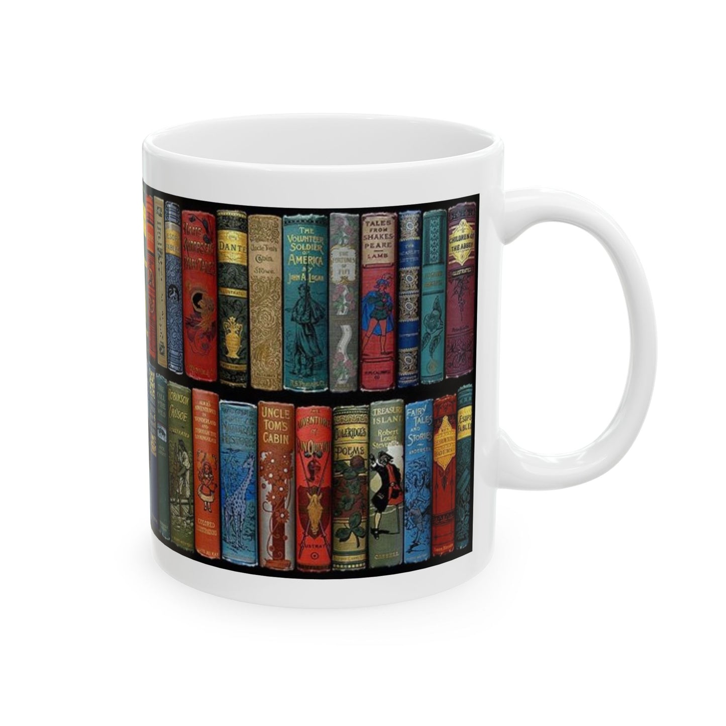Booklover Ceramic Mug — Vintage Bookshelf Design (11oz & 15oz)