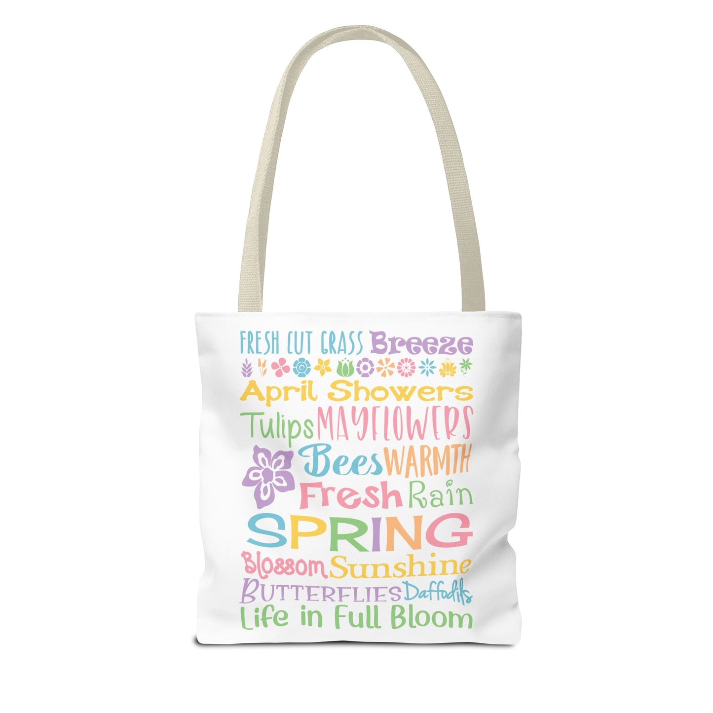Spring Words Tote Bag — Pastel Floral Typography Tote