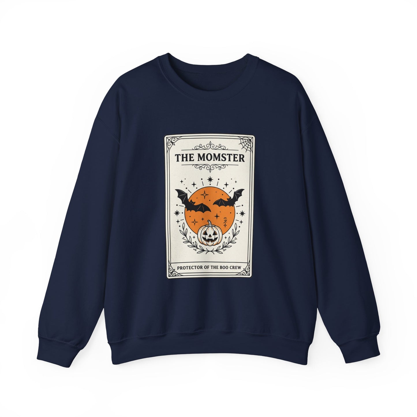 Momster Halloween Crest Crewneck Sweatshirt | bats, pumpkin, gothic vintage