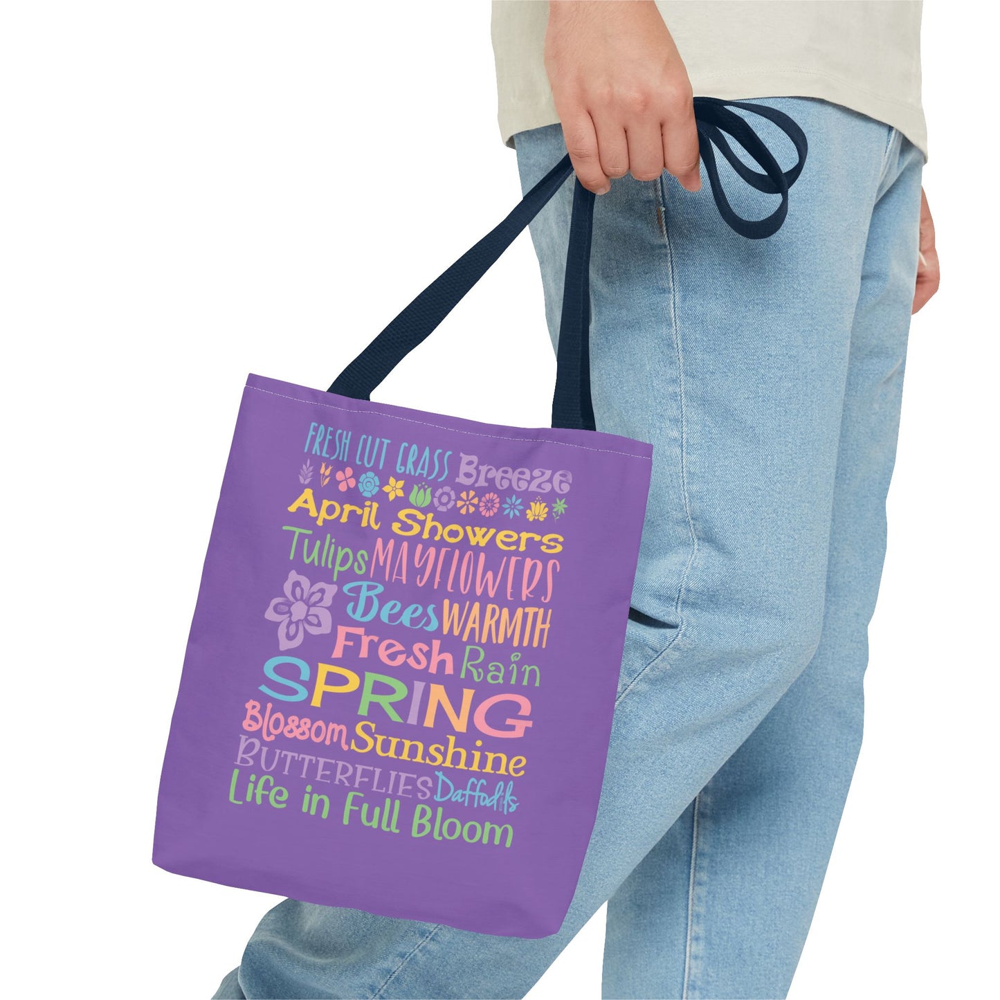 Spring Word Riot Purple Tote Bag — Pastel Floral Typography Tote