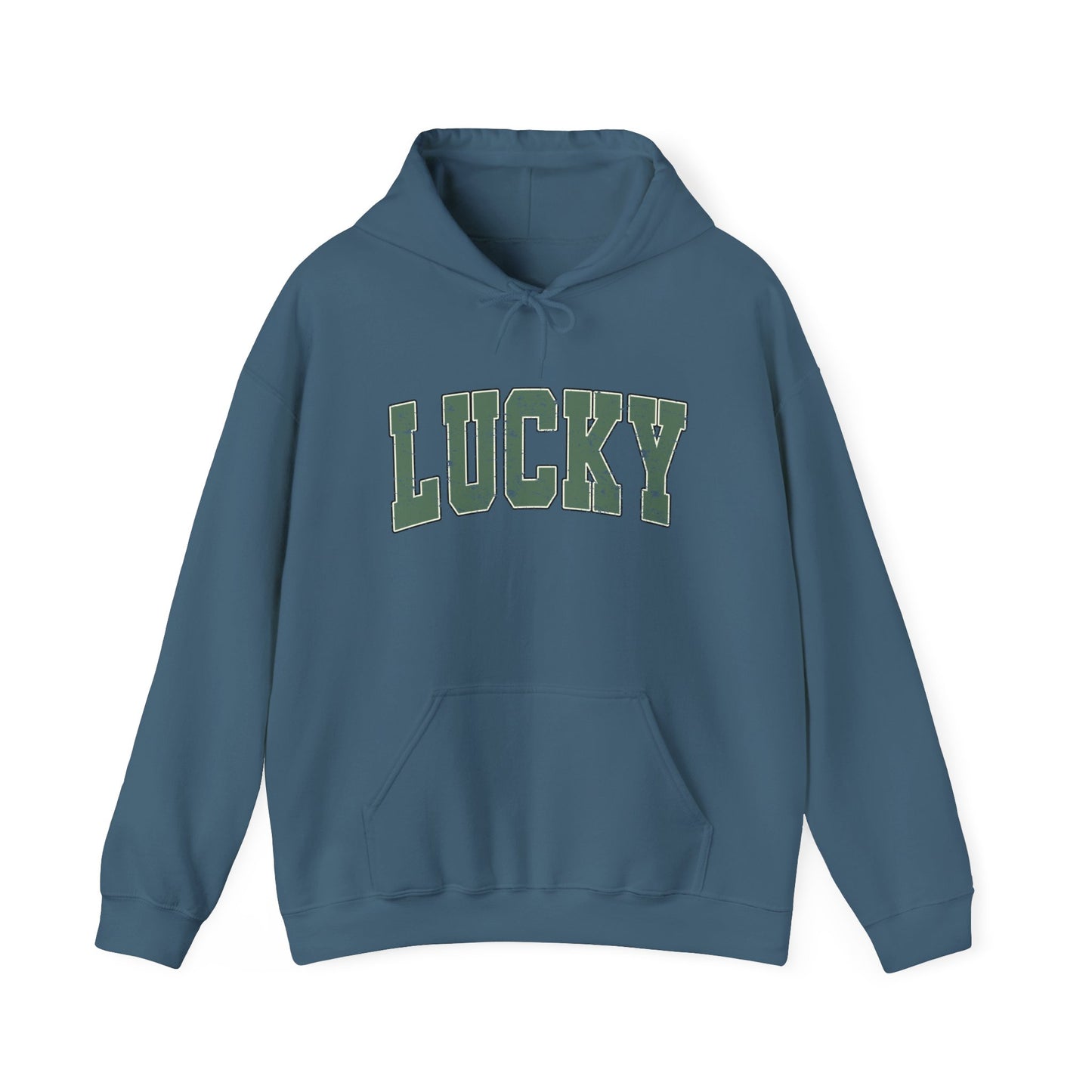 Lucky Distressed Hoodie — St. Patrick’s Day Green Vintage Lettering