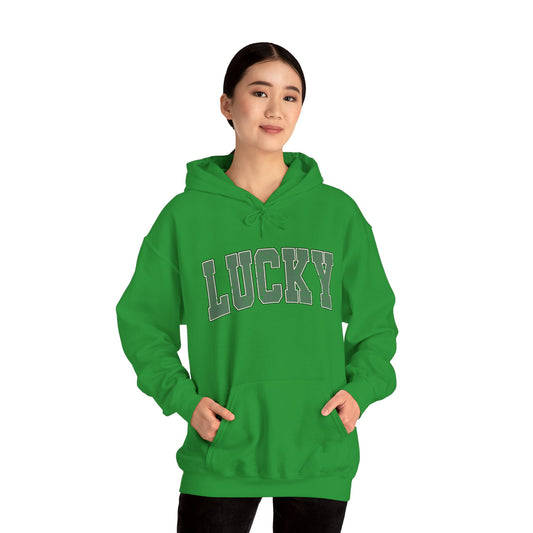Lucky Distressed Hoodie — St. Patrick’s Day Green Vintage Lettering