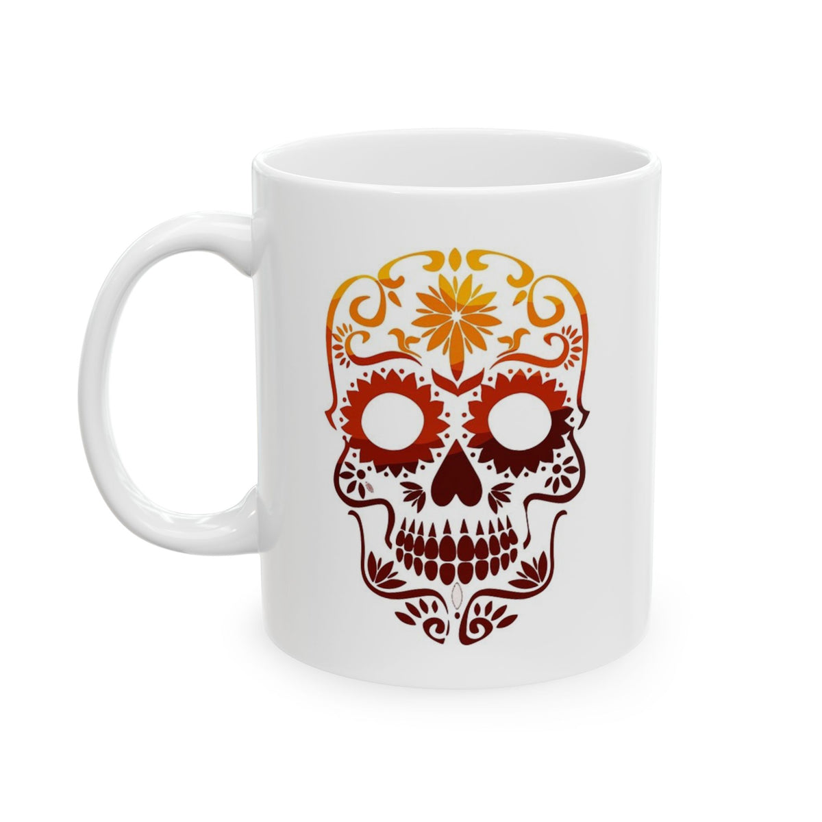 Sugar Skull Ceramic Mug – Day of the Dead Floral Skull Coffee Cup (11oz, 15oz)