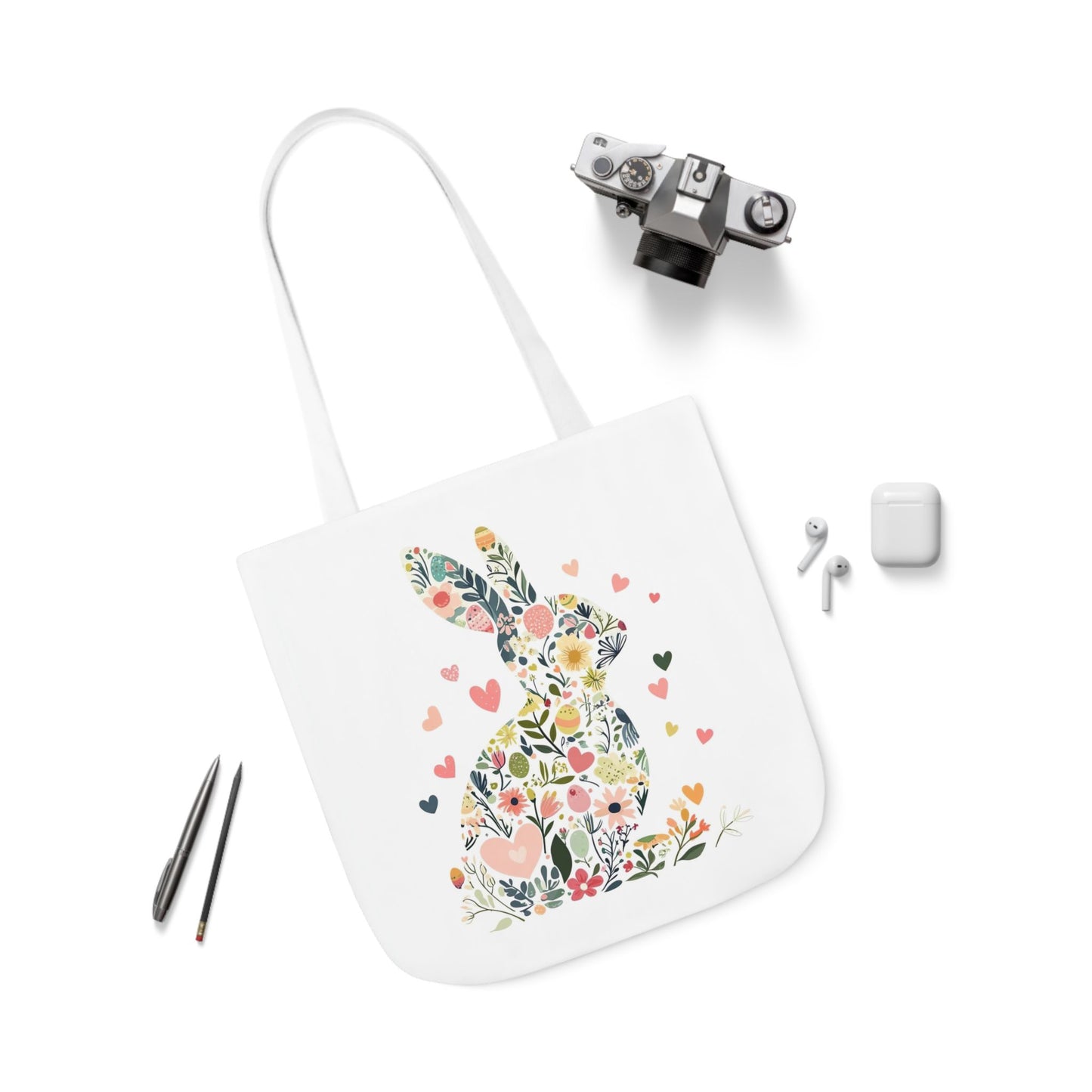 Floral Bunny Canvas Tote Bag