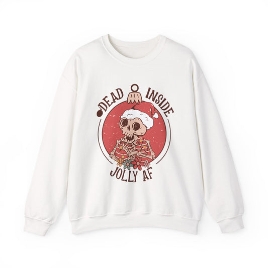 Holiday Skull Sweatshirt — "Dead Inside, Jolly AF" Christmas Crewneck