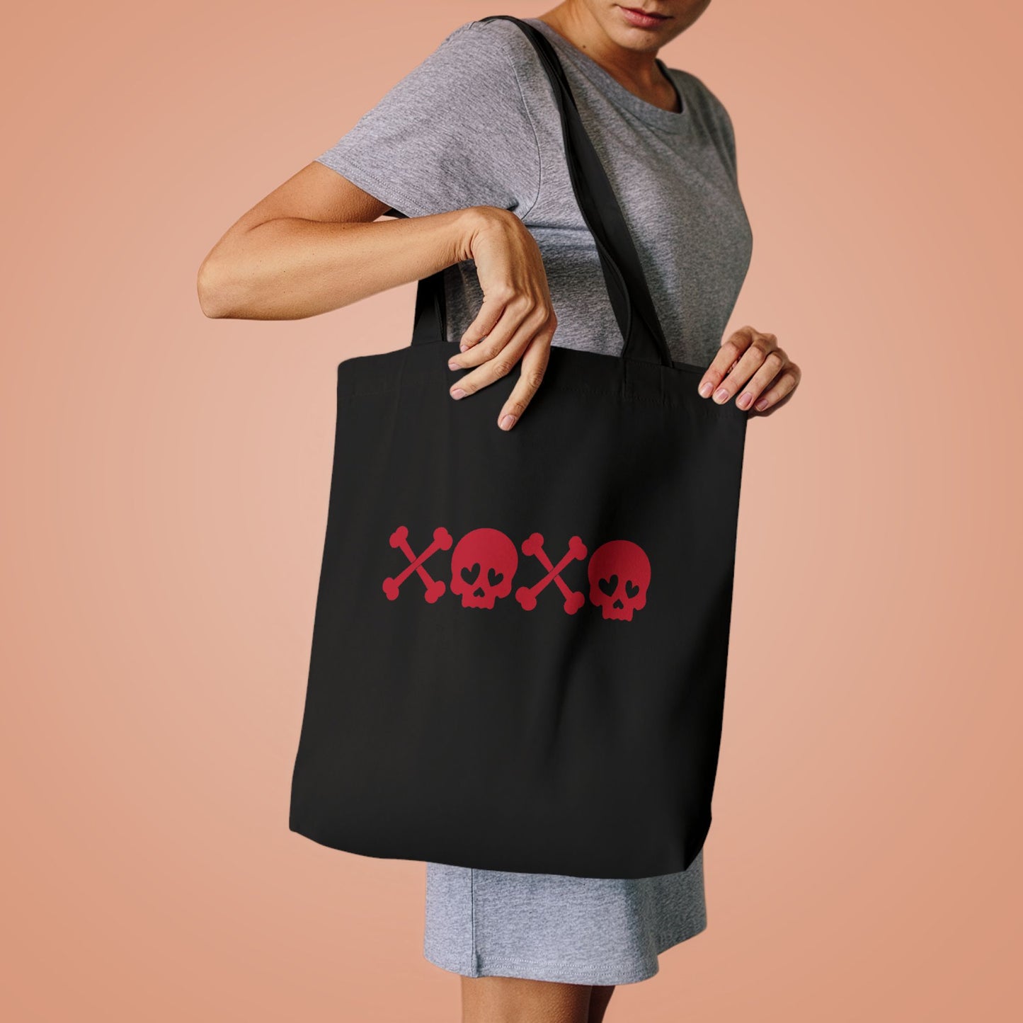Black XOXO Skull Tote Bag — Gothic Cotton Tote