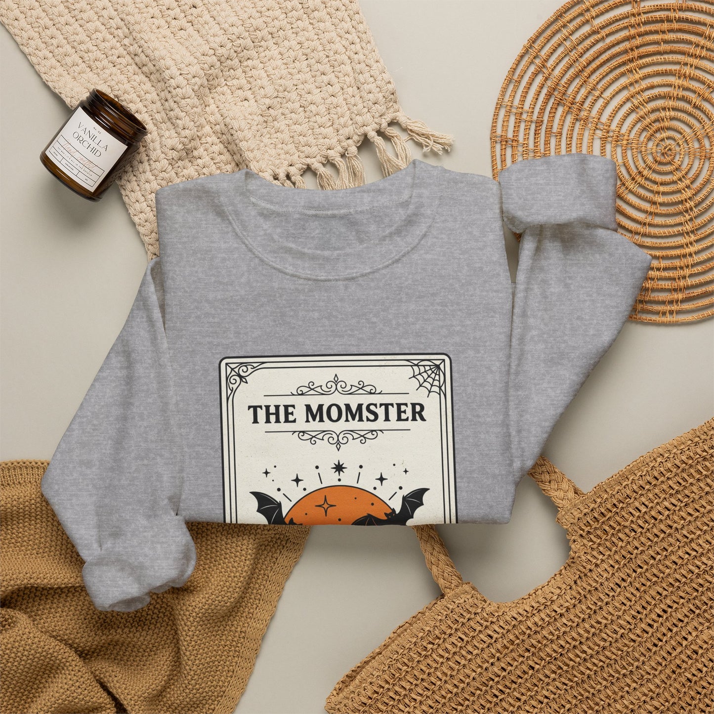 Momster Halloween Crest Crewneck Sweatshirt | bats, pumpkin, gothic vintage