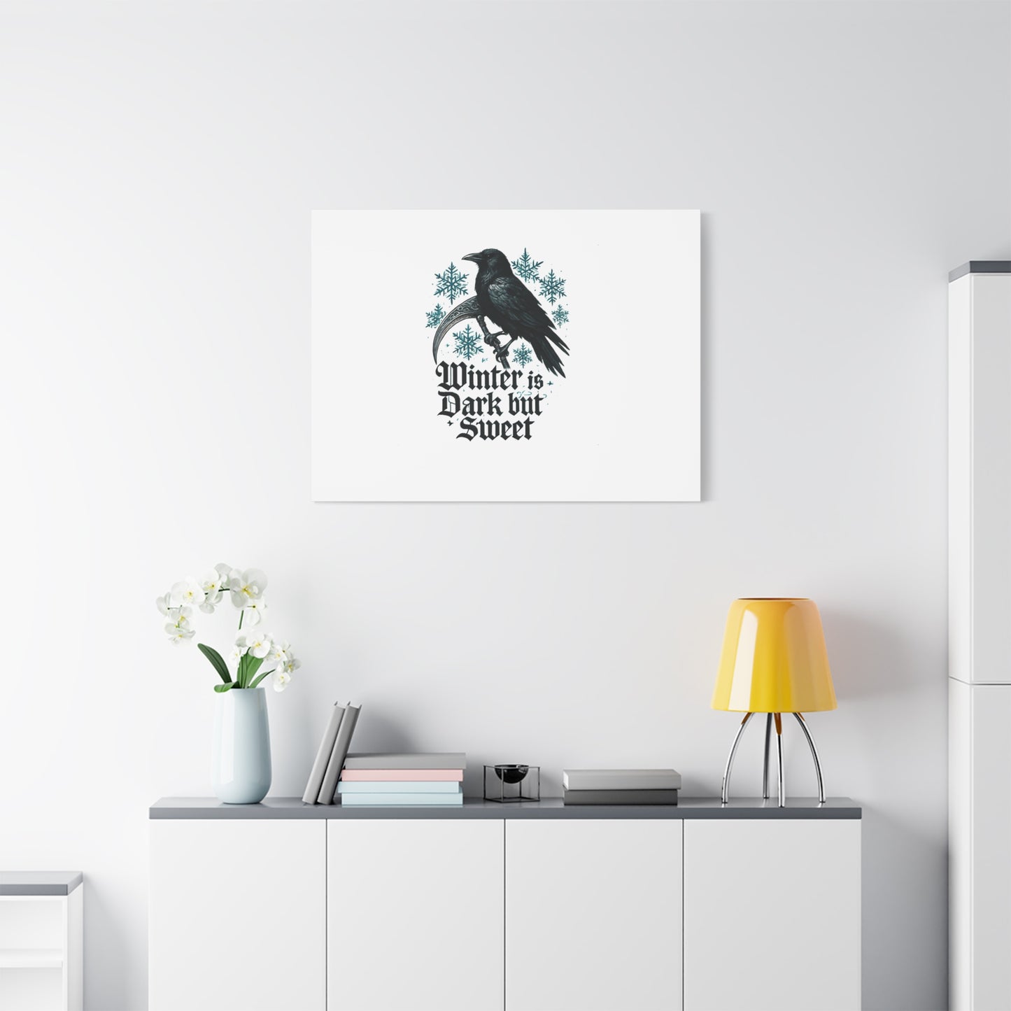 Raven Winter Canvas Art — “Winter is Dark but Sweet” Stretched Matte Print