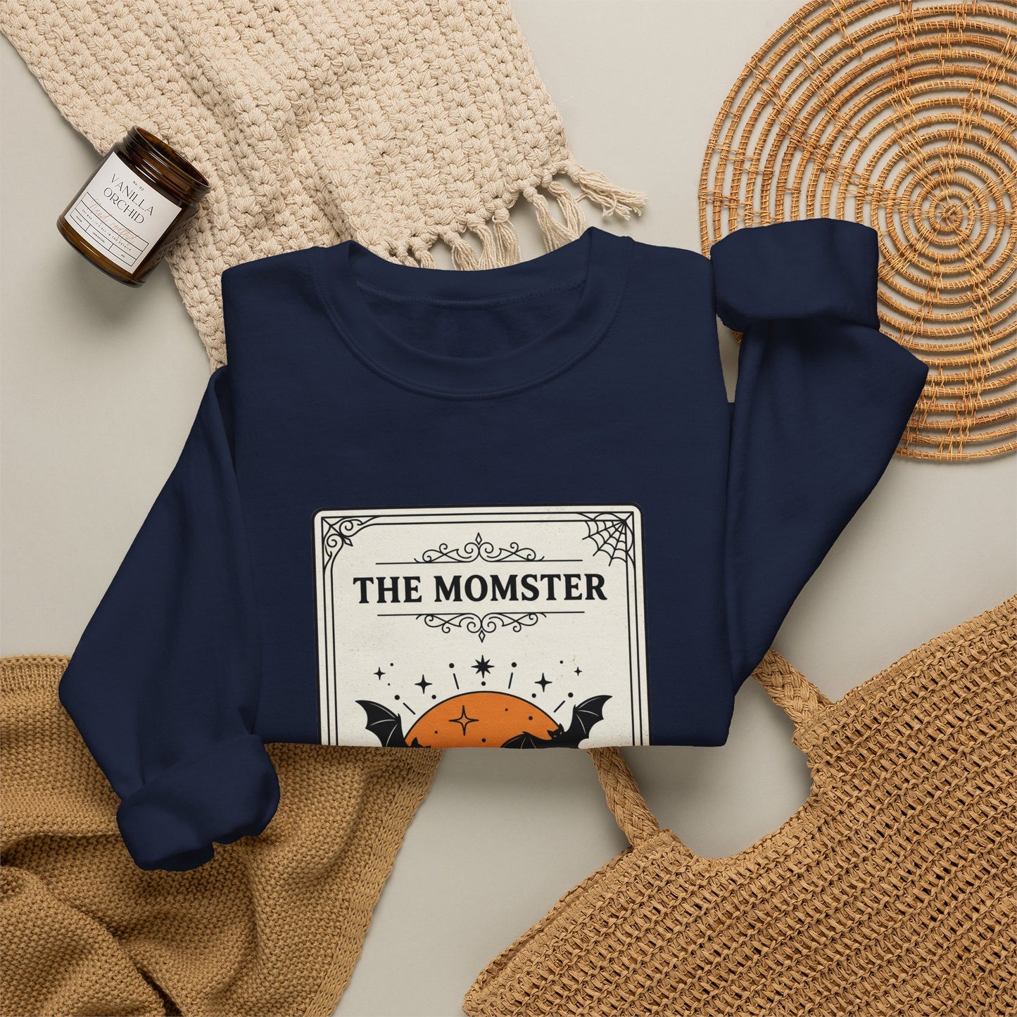 Momster Halloween Crest Crewneck Sweatshirt | bats, pumpkin, gothic vintage
