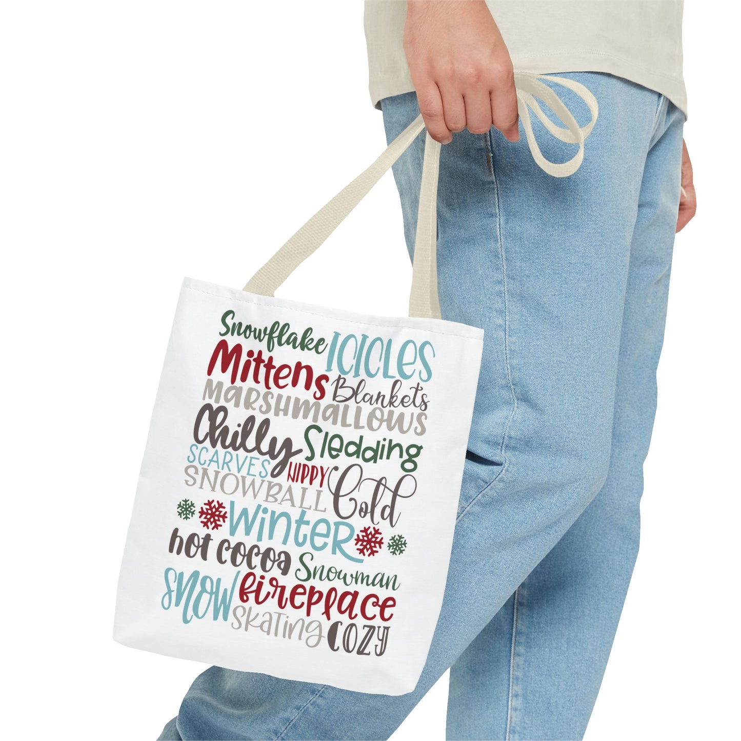 Winter Word Riot Tote Bag — Bold Typographic Holiday Tote