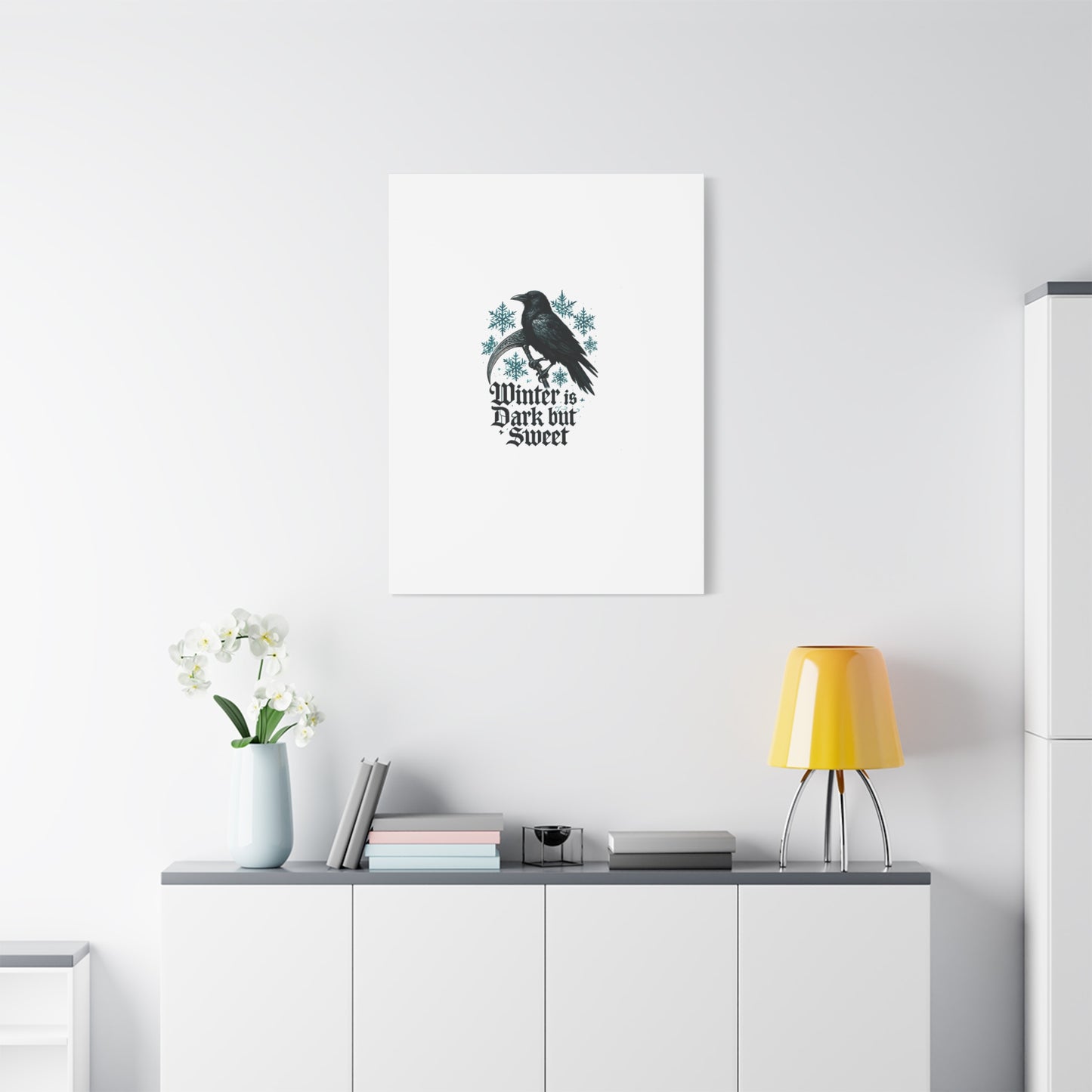 Raven Winter Canvas Art — “Winter is Dark but Sweet” Stretched Matte Print