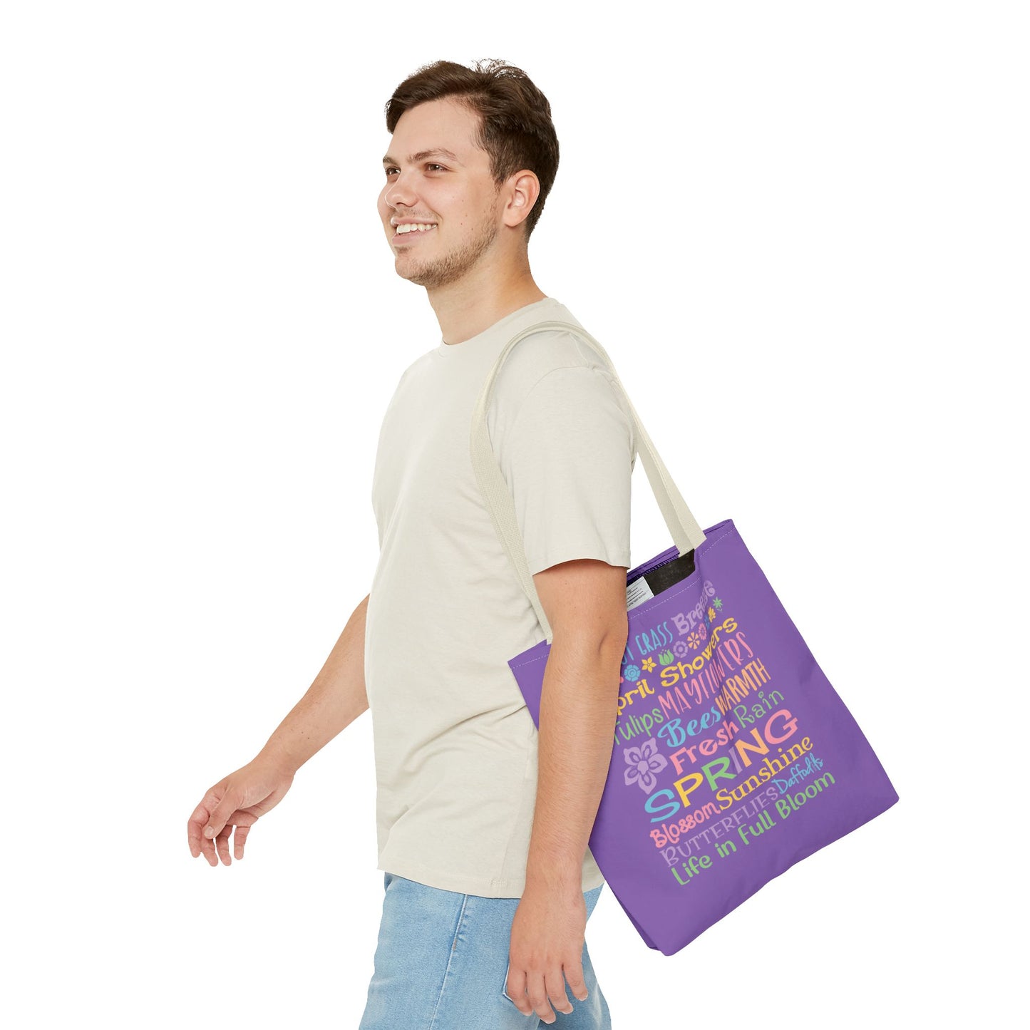 Spring Word Riot Purple Tote Bag — Pastel Floral Typography Tote