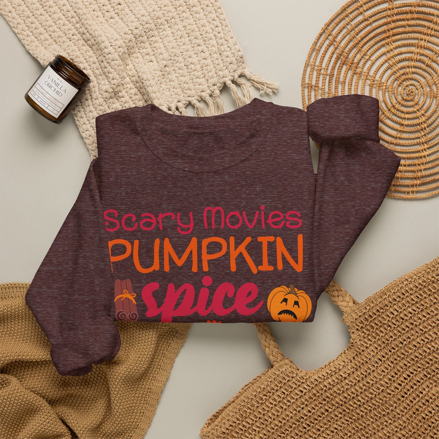 Fall Vibes Sweatshirt — "Scary Movies Pumpkin Spice Flannels Murders" Cozy Crewneck