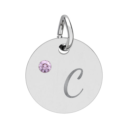 Engravable Birthstone Circle Charm — Personalized Initial & Birthstone Pendant