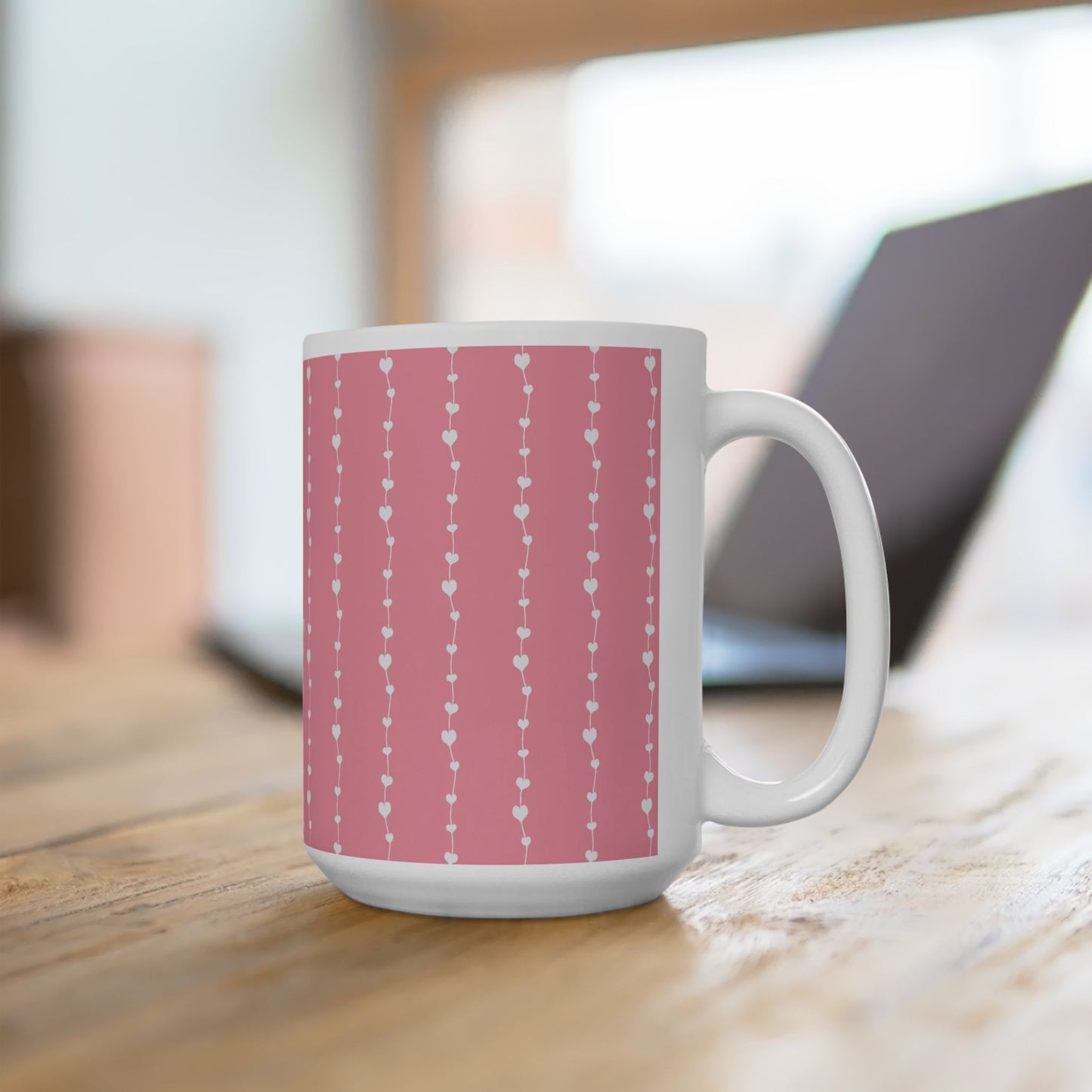 White Heart Garland Ceramic Mug — Romantic Valentine’s Coffee Cup (11oz, 15oz)
