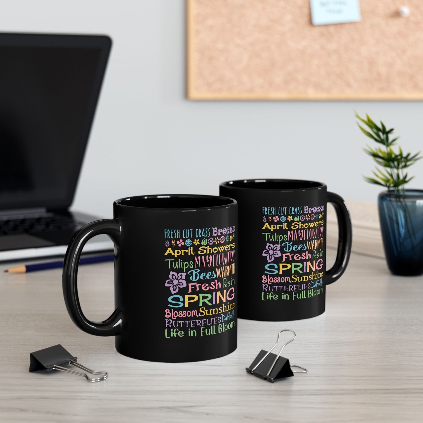 Spring Word Art Mug — Colorful Flowers, April Showers & Fresh Rain Design (11 & 15 oz)