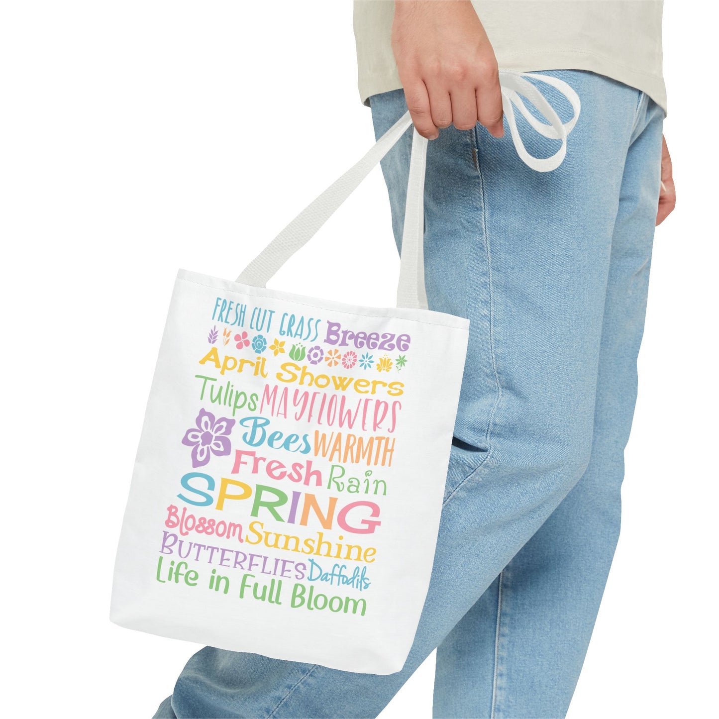 Spring Words Tote Bag — Pastel Floral Typography Tote