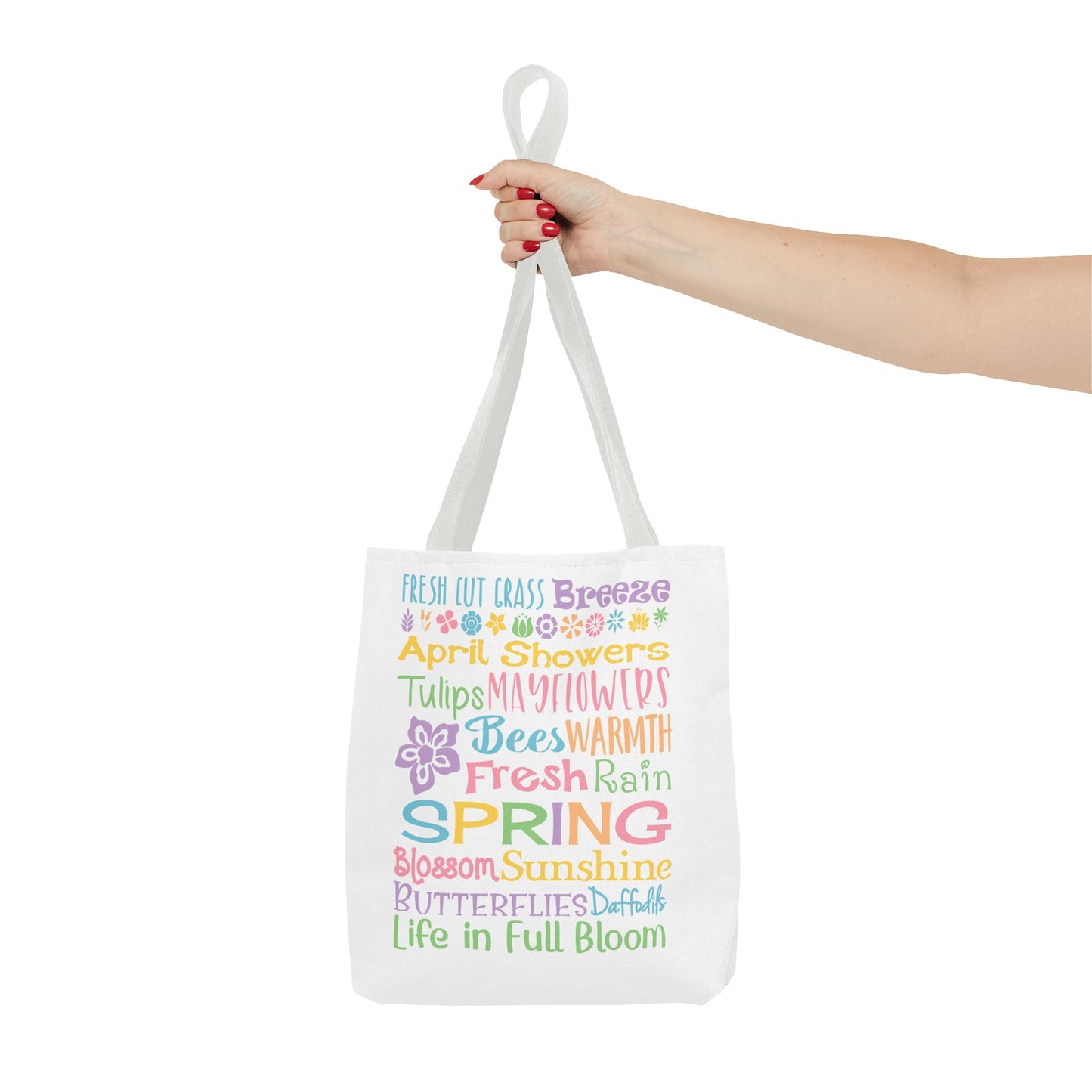 Spring Words Tote Bag — Pastel Floral Typography Tote