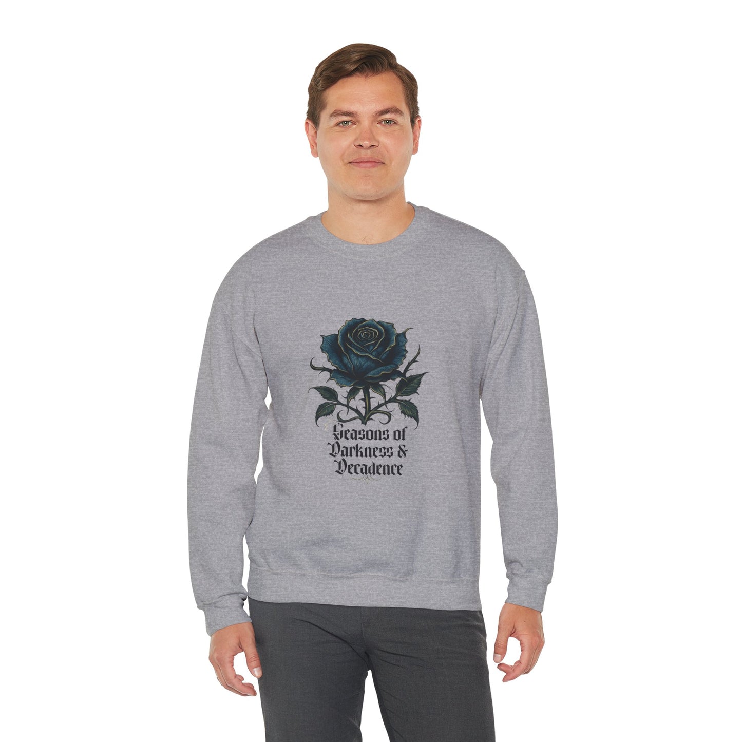 Crewneck Sweatshirt — 'Seasons of Darkness & Decadence' Gothic Rose Graphic