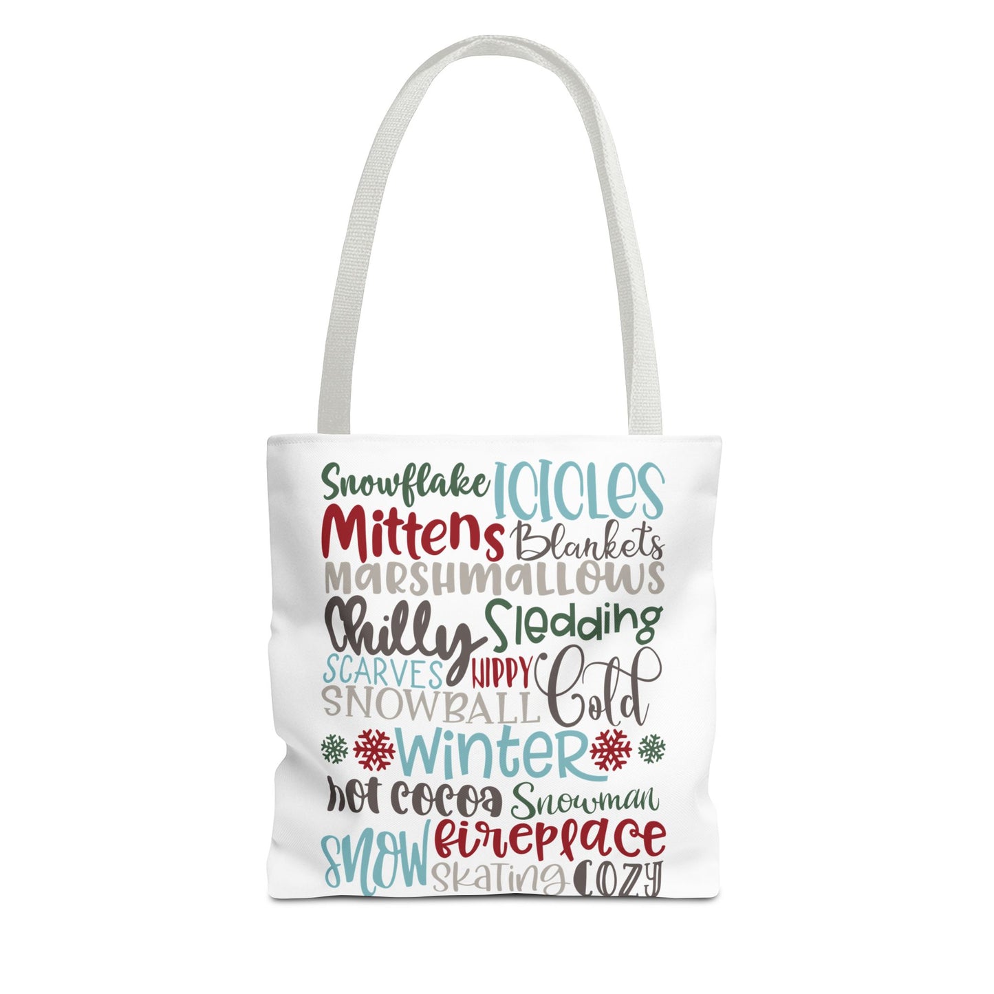 Winter Word Riot Tote Bag — Bold Typographic Holiday Tote