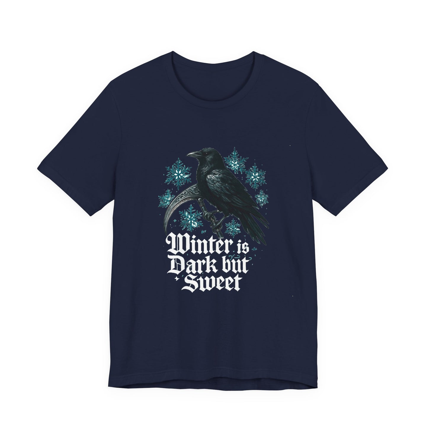 Raven Winter Tee — "Winter is Dark but Sweet" Gothic Snowflake T-Shirt
