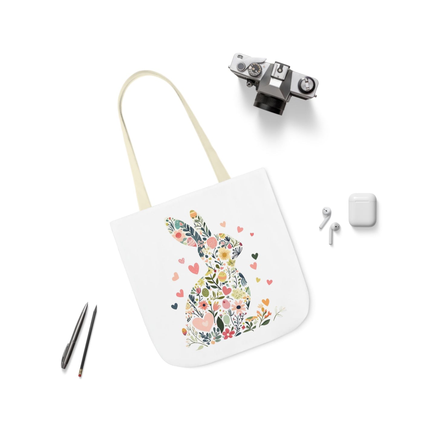Floral Bunny Canvas Tote Bag