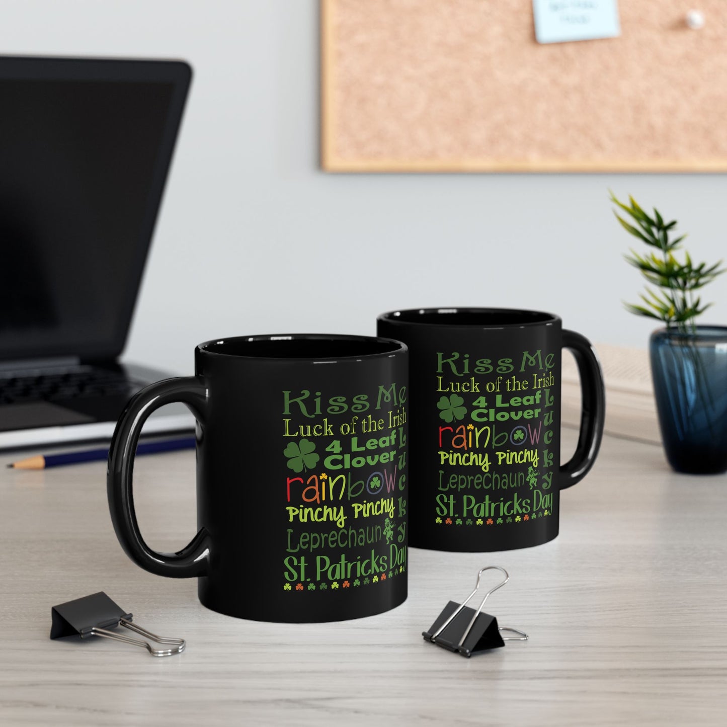 St. Patrick's Day Word Riot Black Mug — Ceramic Coffee Cup 11 oz & 15oz