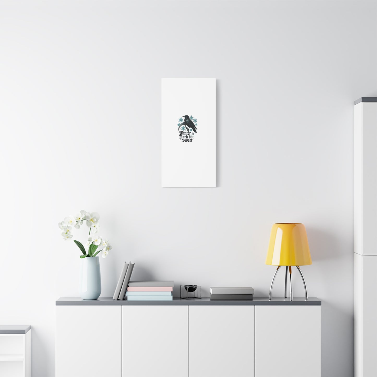 Raven Winter Canvas Art — “Winter is Dark but Sweet” Stretched Matte Print