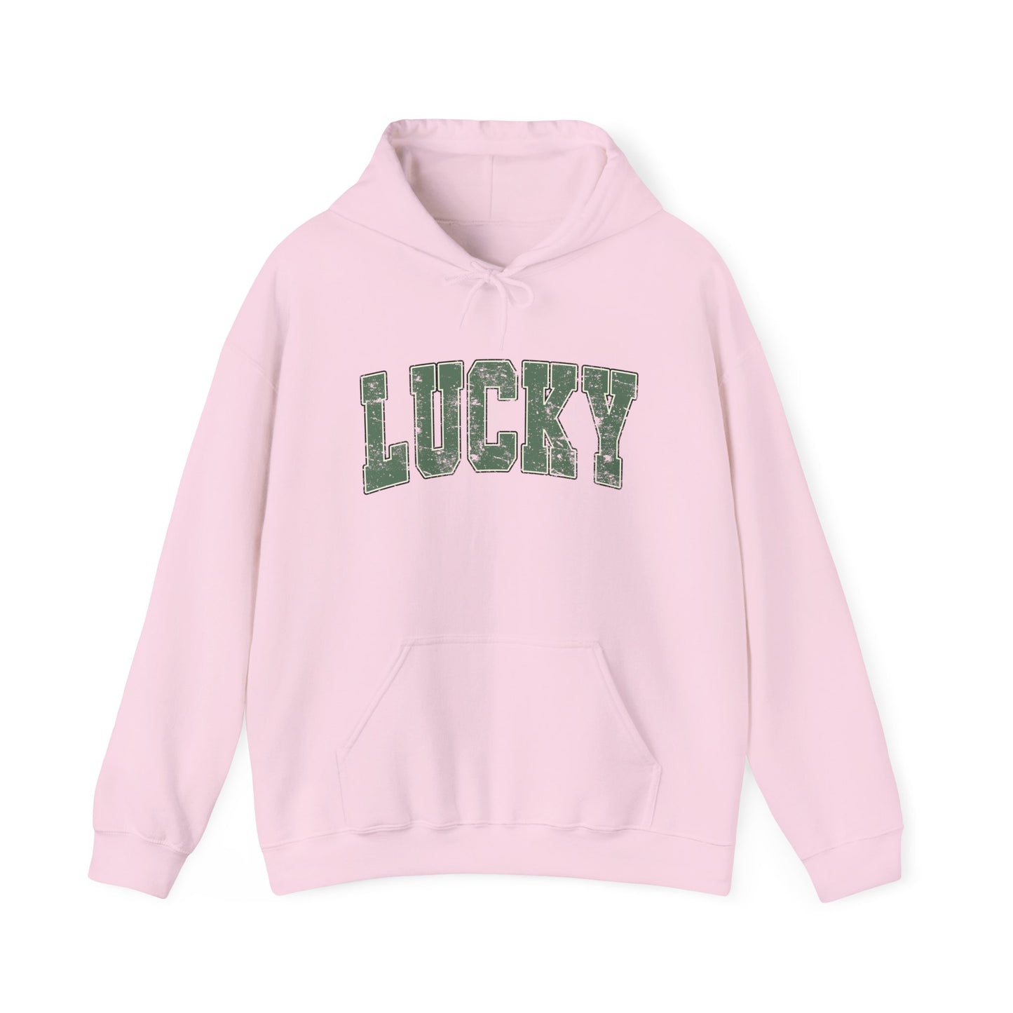 Lucky Distressed Hoodie — St. Patrick’s Day Green Vintage Lettering
