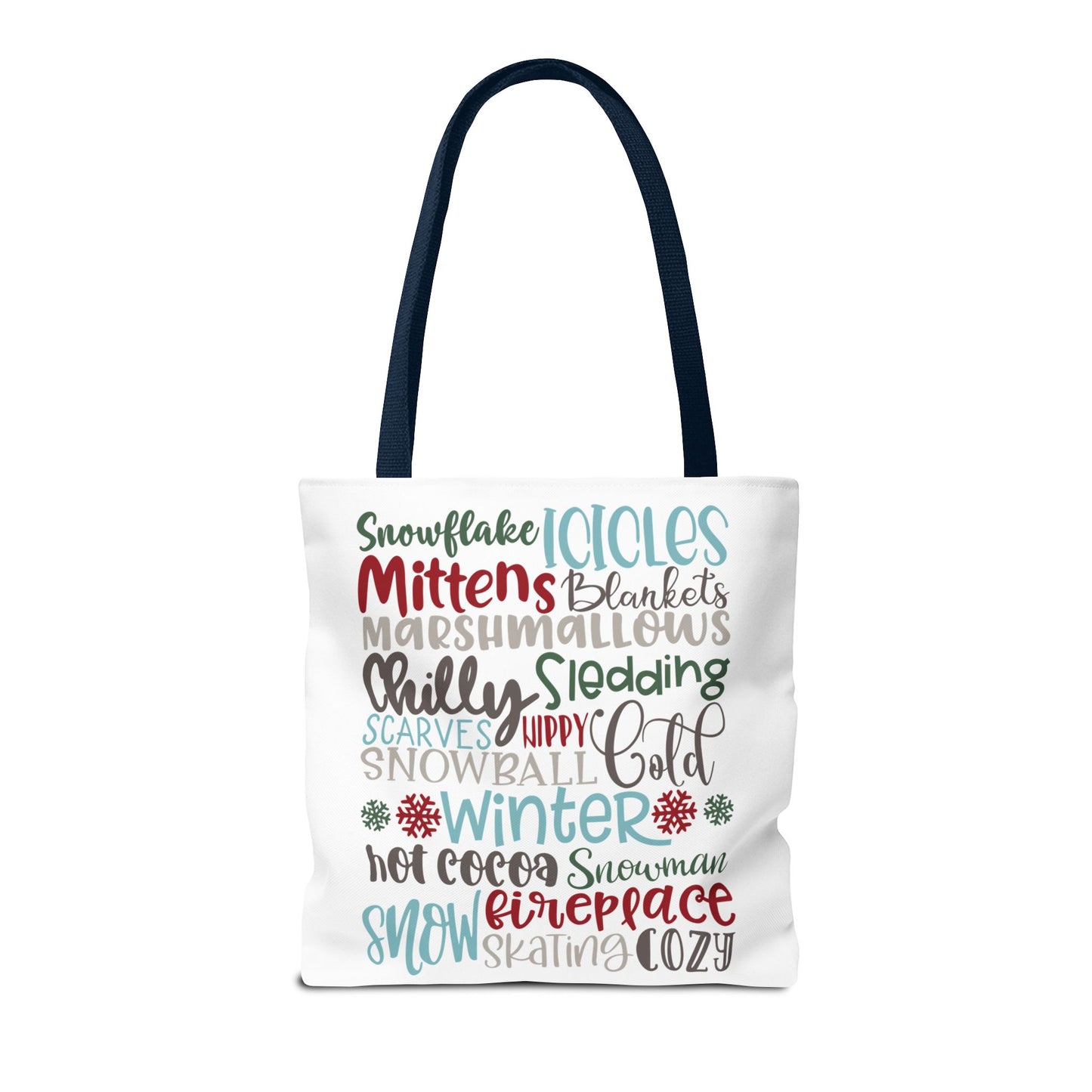 Winter Word Riot Tote Bag — Bold Typographic Holiday Tote
